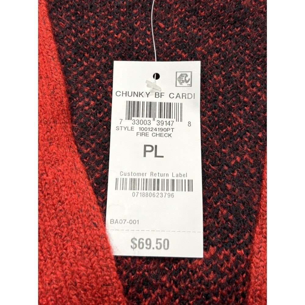 Style&co. Cardigan Womens PL Red Buffalo Plaid Chunky Knit Button Front Pockets