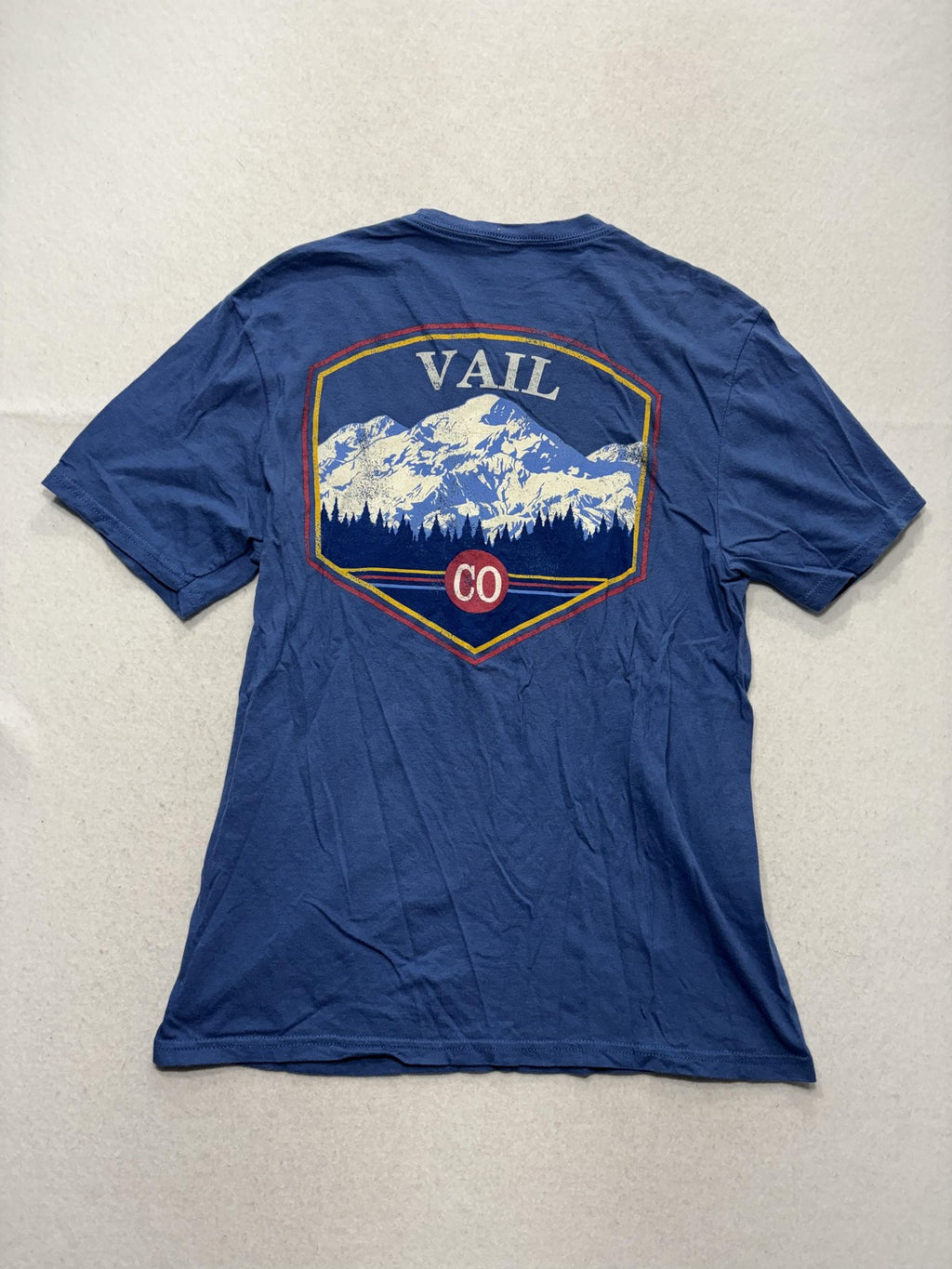 Vail Colorado Shirt Mens Small Blue Mountain Ski Graphic Double Sided Tee