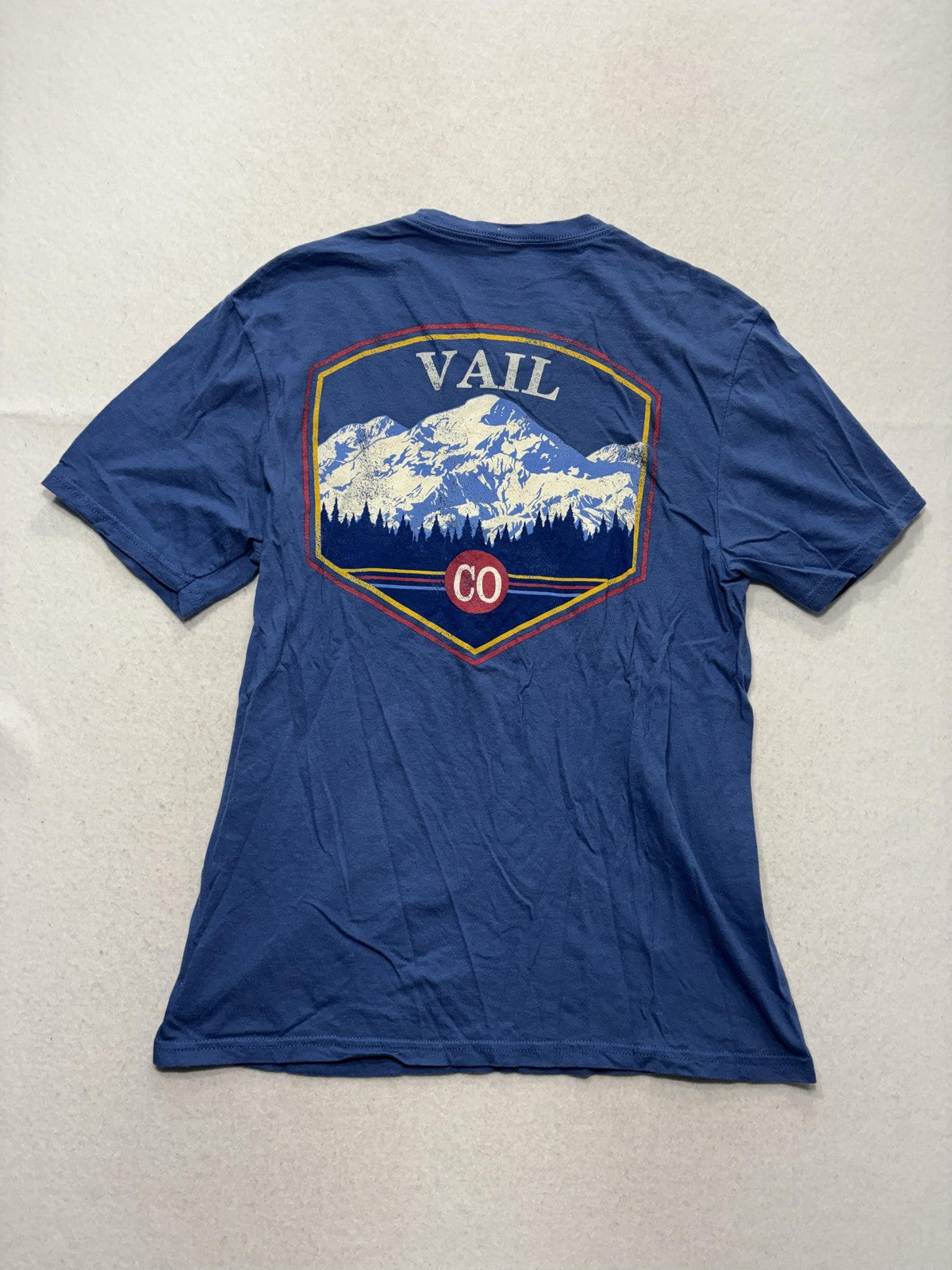 Vail Colorado Shirt Mens Small Blue Mountain Ski Graphic Double Sided Tee