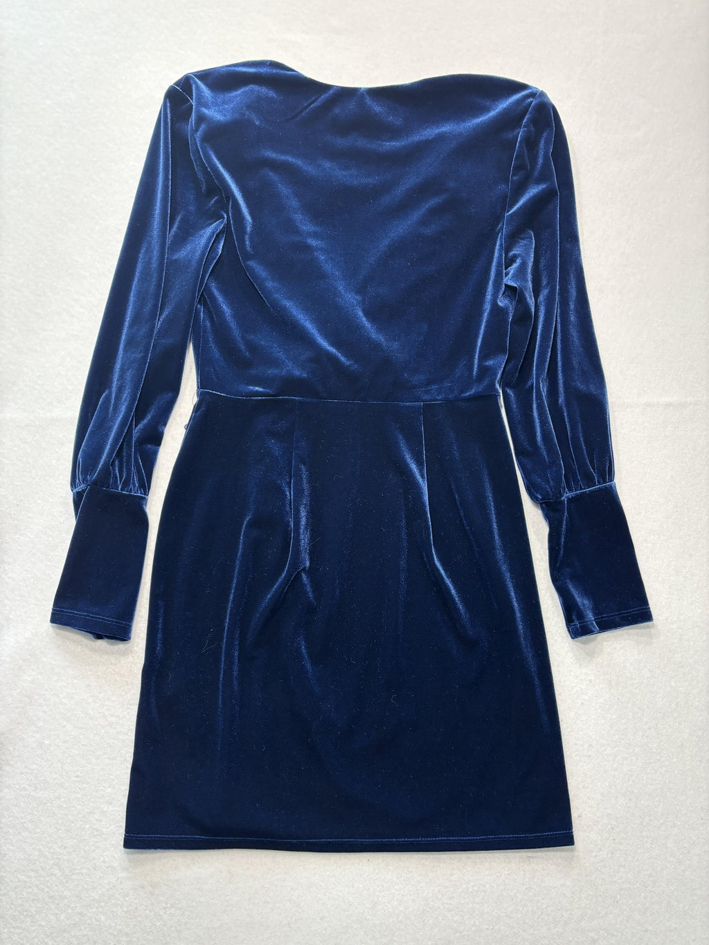 Express Dress Womens Medium Blue Velvet Wrap V Neck Ruched Long Sleeve Party