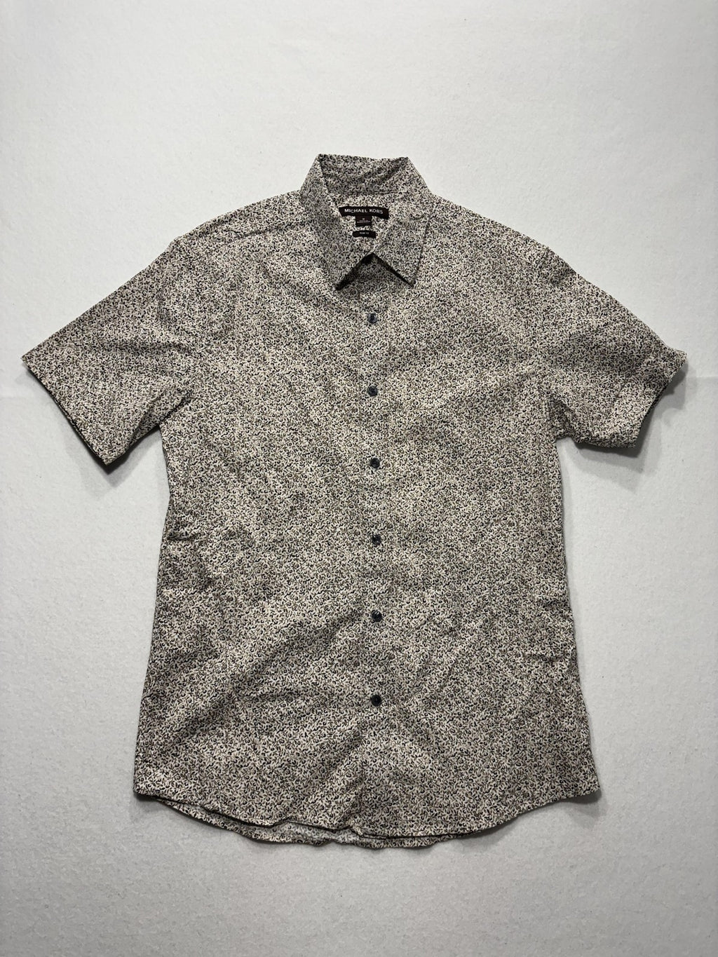 Michael Kors Shirt Mens Medium Beige Floral Short Sleeve Button Up Slim Fit