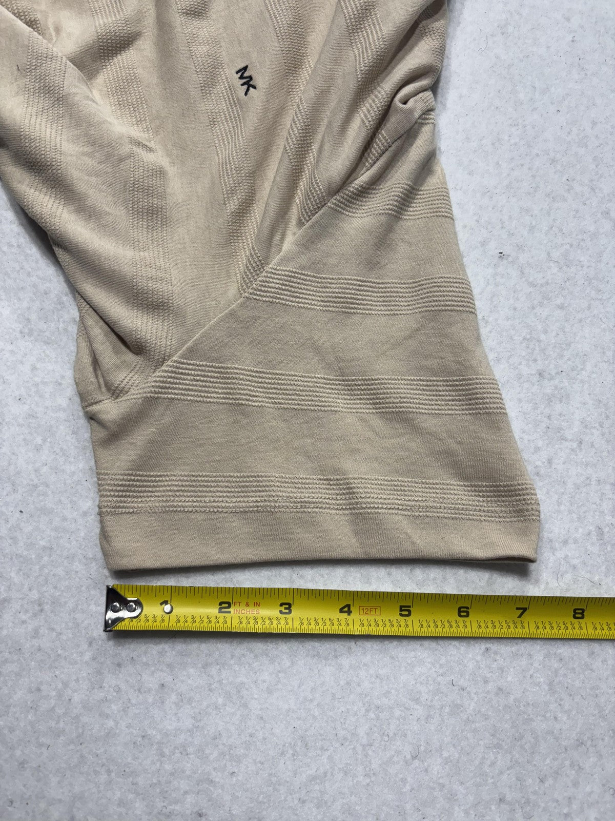 Michael Kors Shirt Mens Large Beige Textured Stripe Crew Neck Short Sleeve Tee