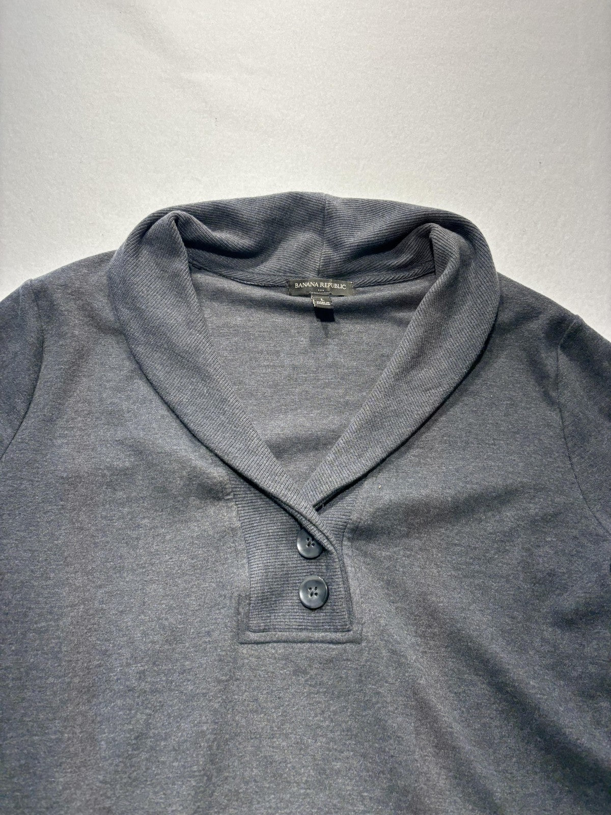 Banana Republic Sweatshirt Mens Large Gray Shawl Collar Henley Pockets Pullover
