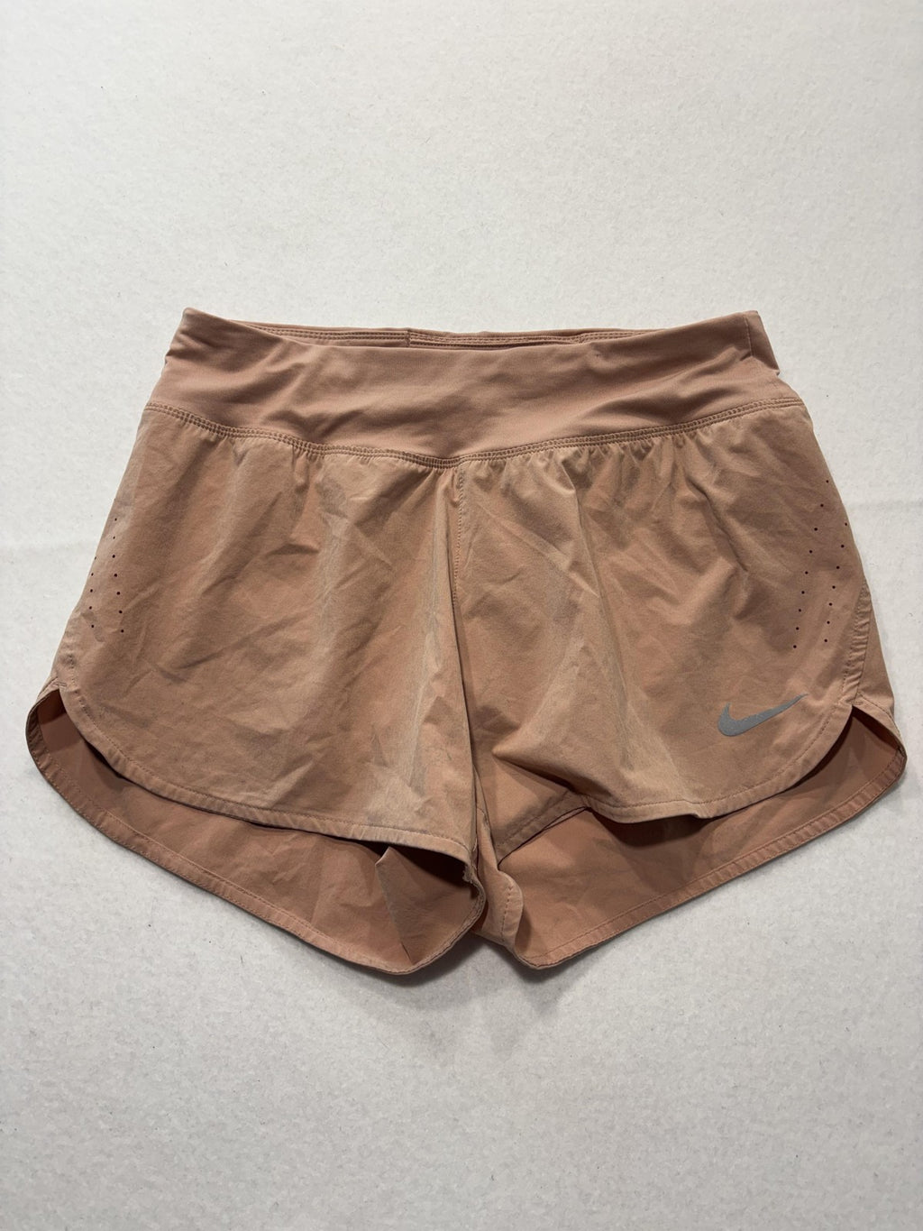 Nike Running Shorts Womens Medium Brown Dri-FIT Lined Zip Pocket Lightweight