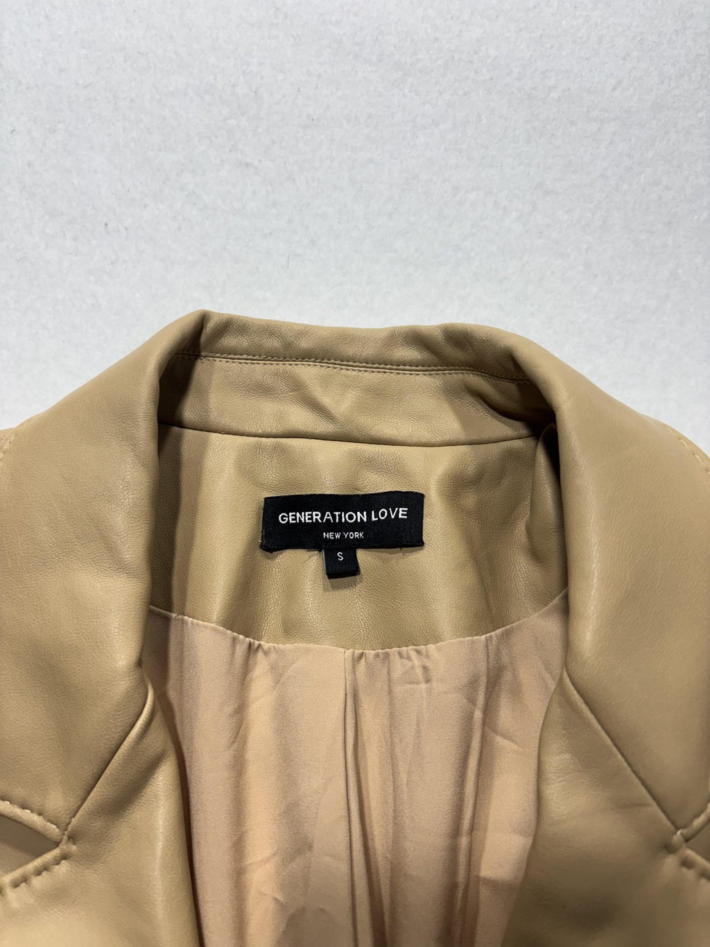 Generation Love Blazer Womens S Beige Faux Leather Ruched Sleeve Lined Jacket