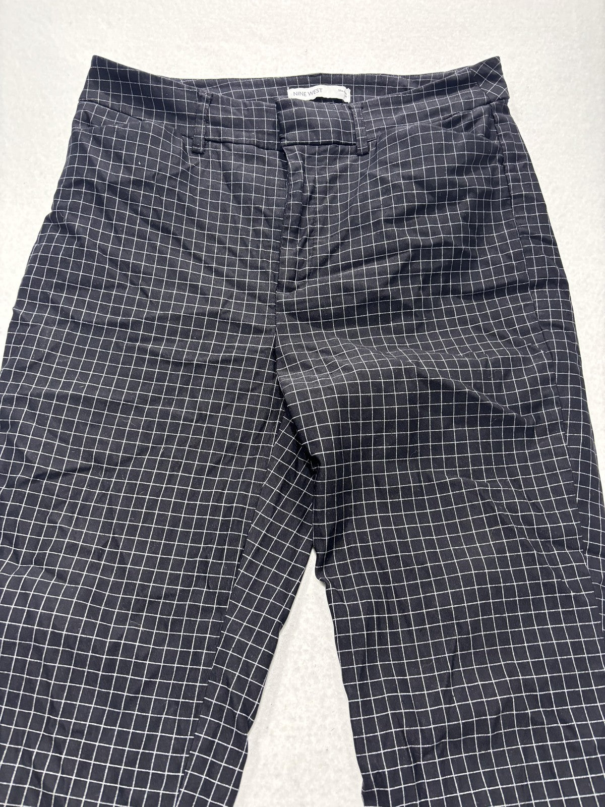 Nine West Dress Pants Womens 10 Black Check Slim Ankle Tapered Stretch Work