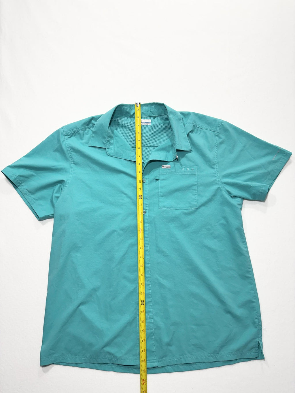 Columbia PFG Omni-Shade Shirt Mens Large Blue Short Sleeve Fishing Button Up