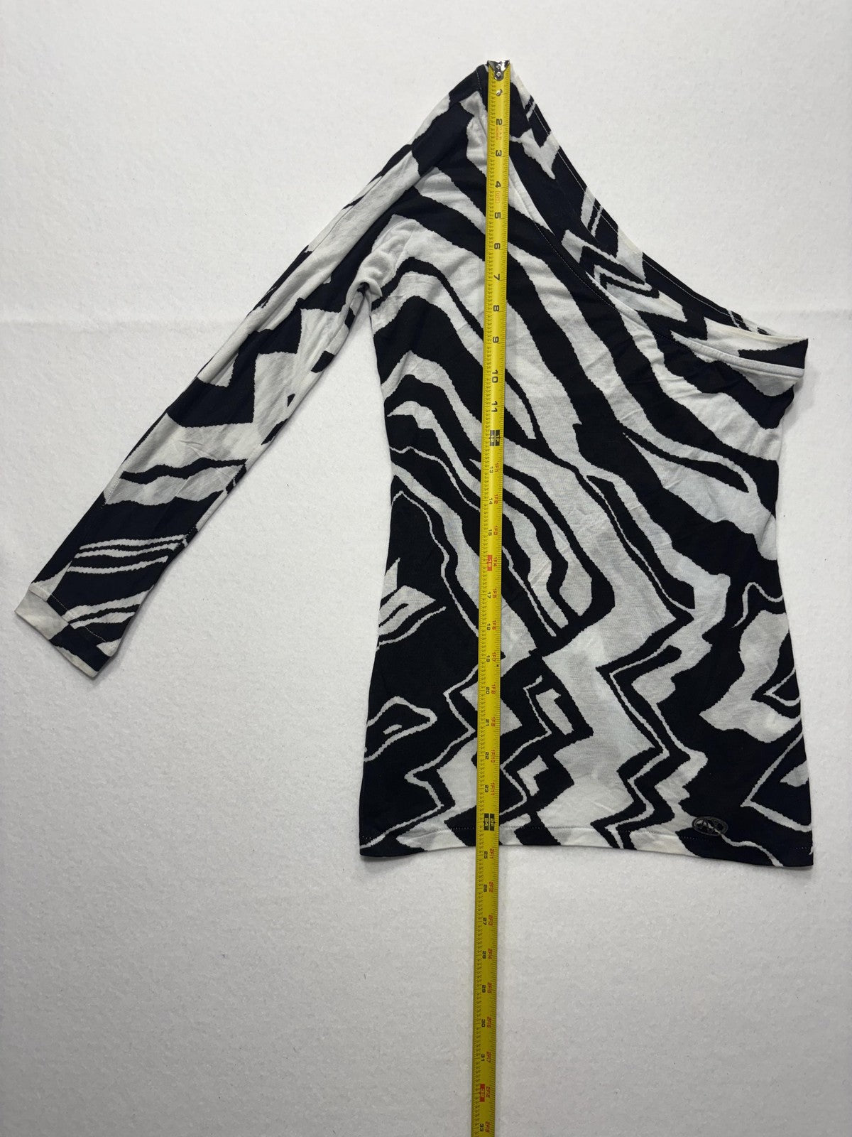 Armani Exchange Shirt Womens XS Black One Shoulder Long Sleeve Zebra Print Top