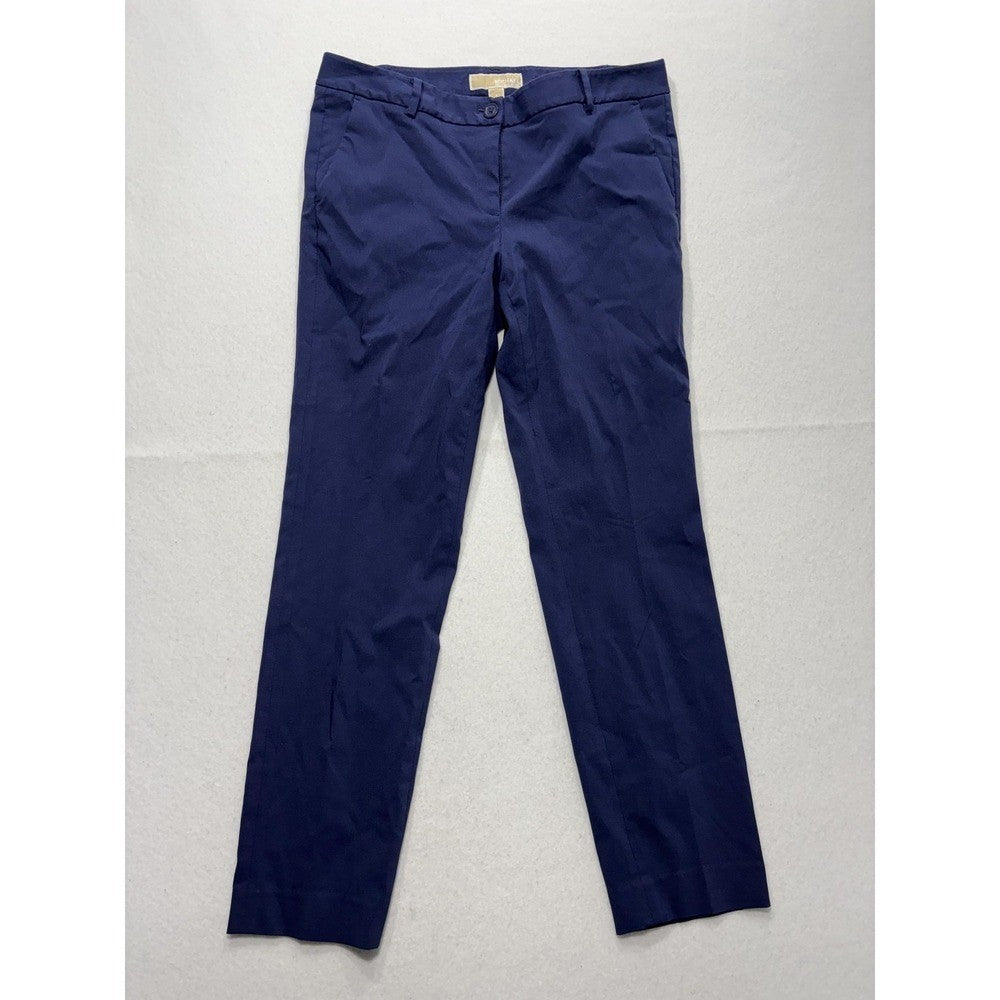 MICHAEL Michael Kors Dress Pants Womens 8 Blue Twill Slim Stretch Flat Front