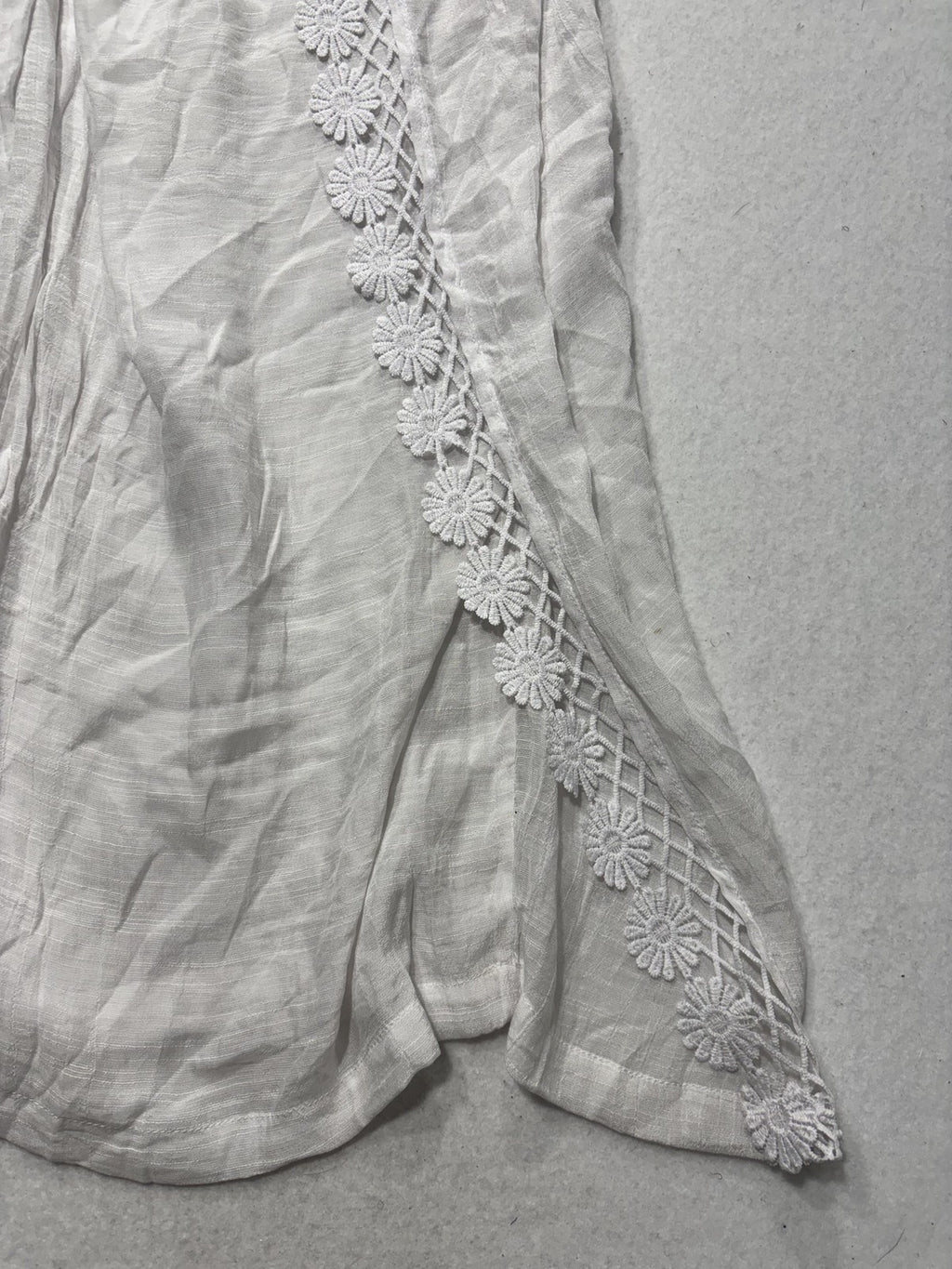 VANTARS! Pants Womens XL White Chiffon Wide Leg Lace Trim Slit Beach Cover Up