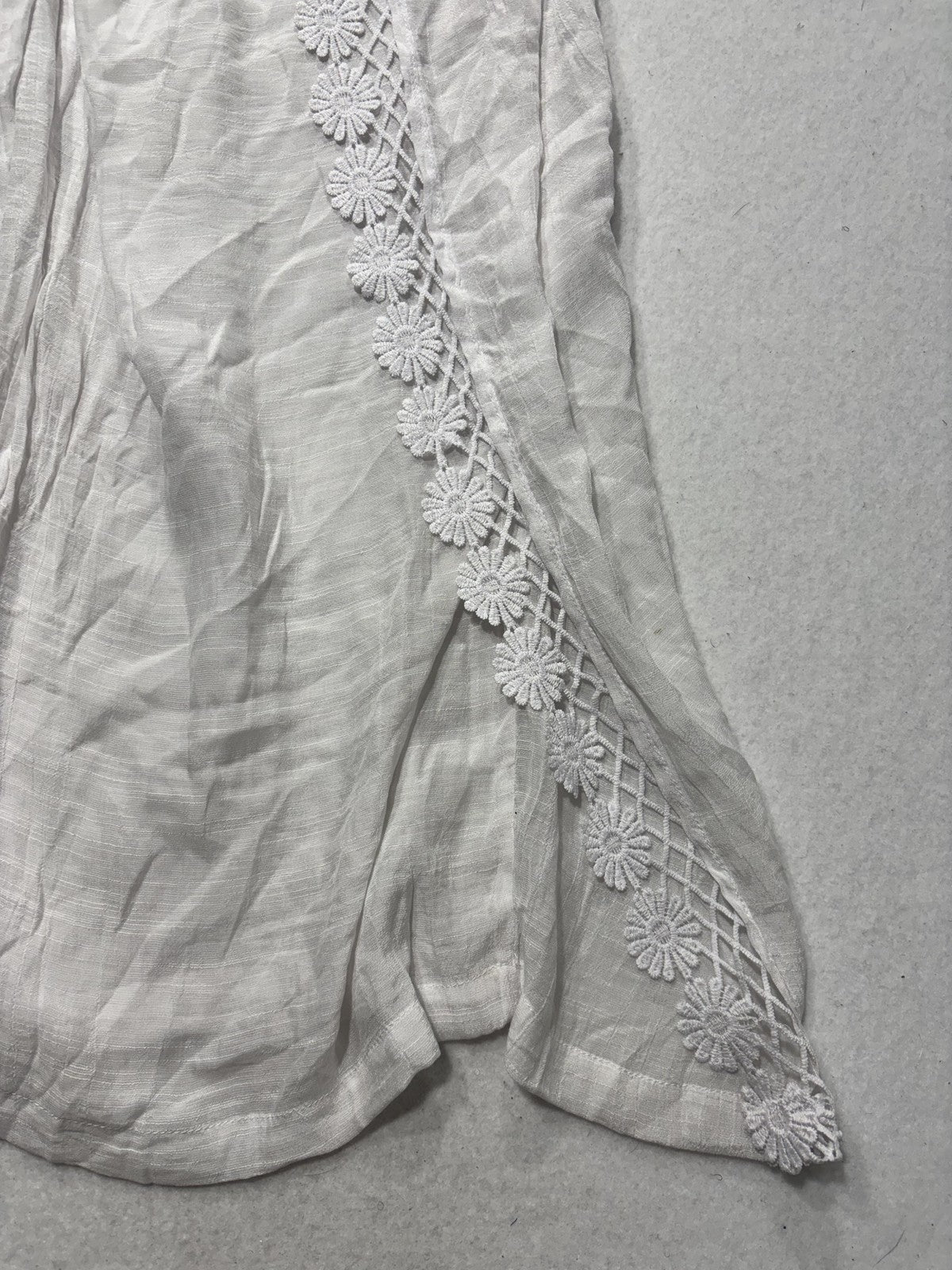 VANTARS! Pants Womens XL White Chiffon Wide Leg Lace Trim Slit Beach Cover Up