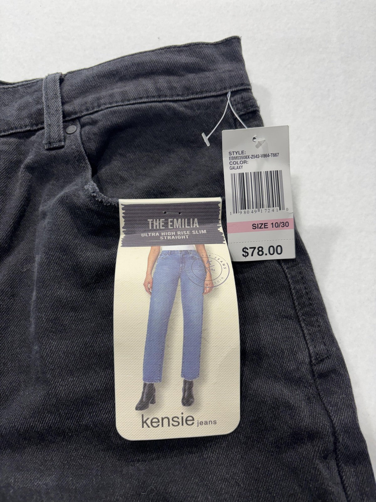 Kensie Jeans Womens 10/30 Gray Charcoal Wash High Rise Slim Straight Raw Hem