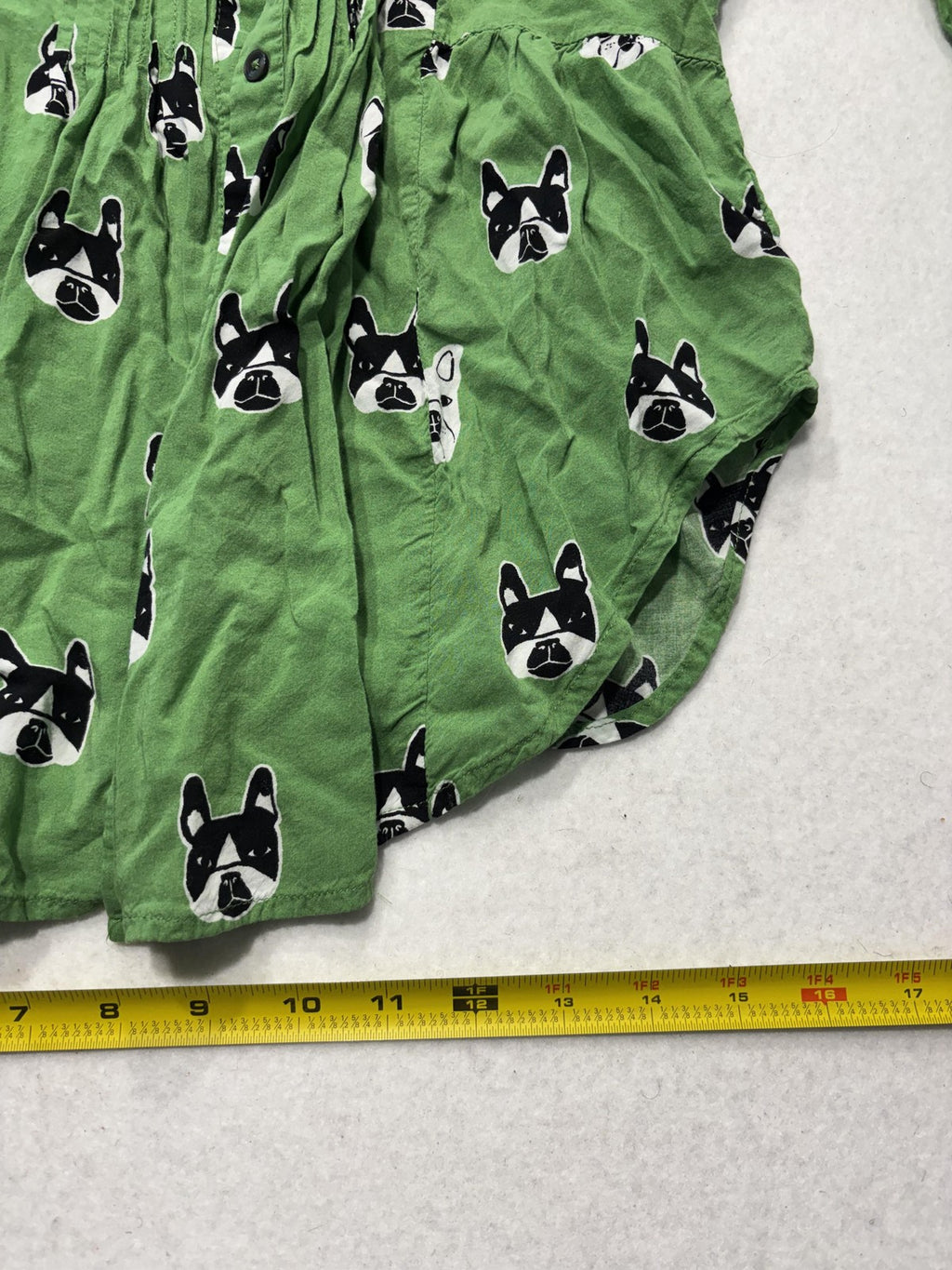 Maeve Blouse Womens 6 Green Dog Print Henley Long Roll Tab Sleeve Tunic Top