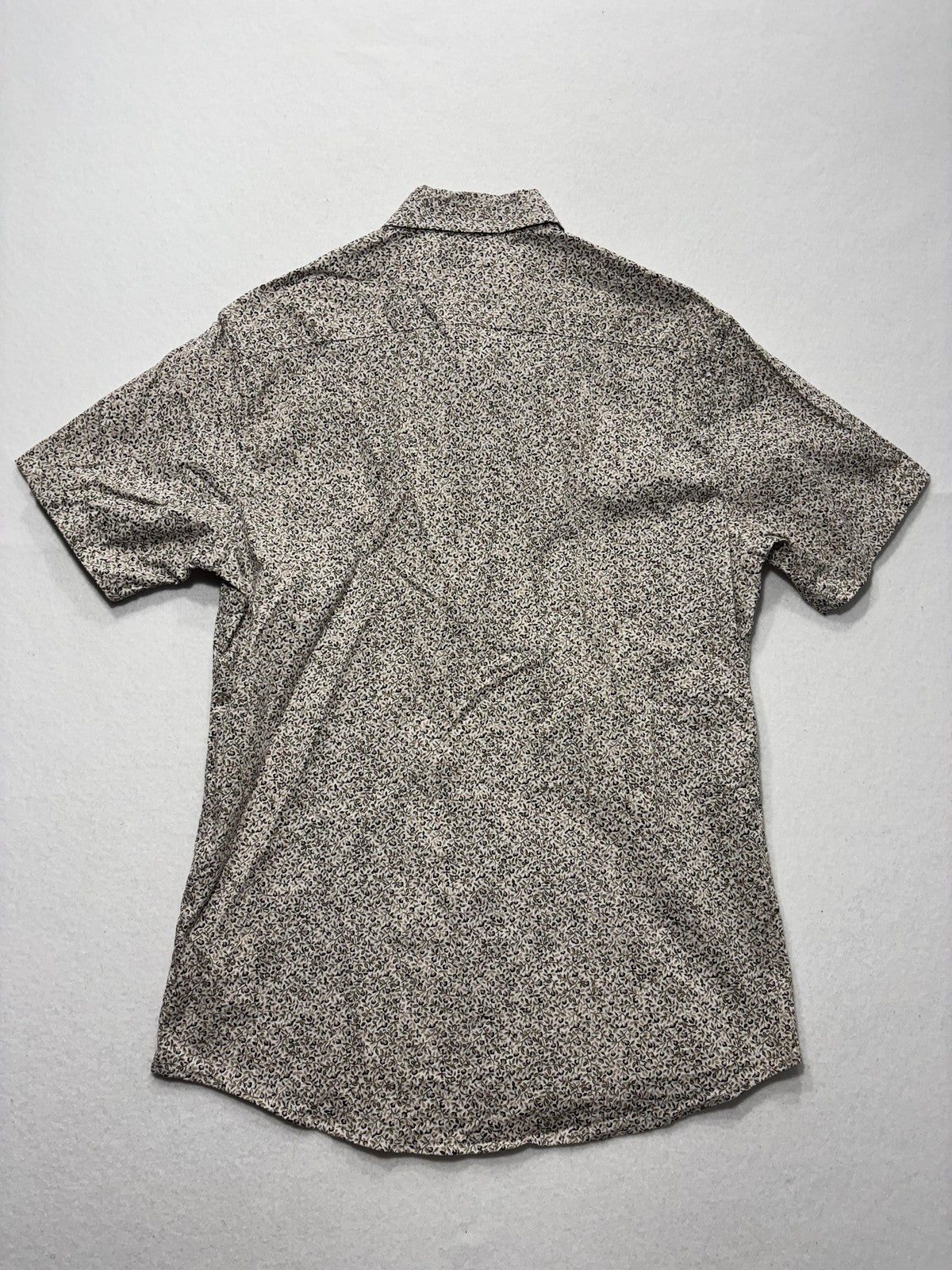 Michael Kors Shirt Mens Medium Beige Floral Short Sleeve Button Up Slim Fit