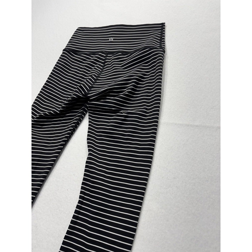 Lululemon Leggings Womens Small Black Stripe High Rise 25" Inseam Stretch Ankle