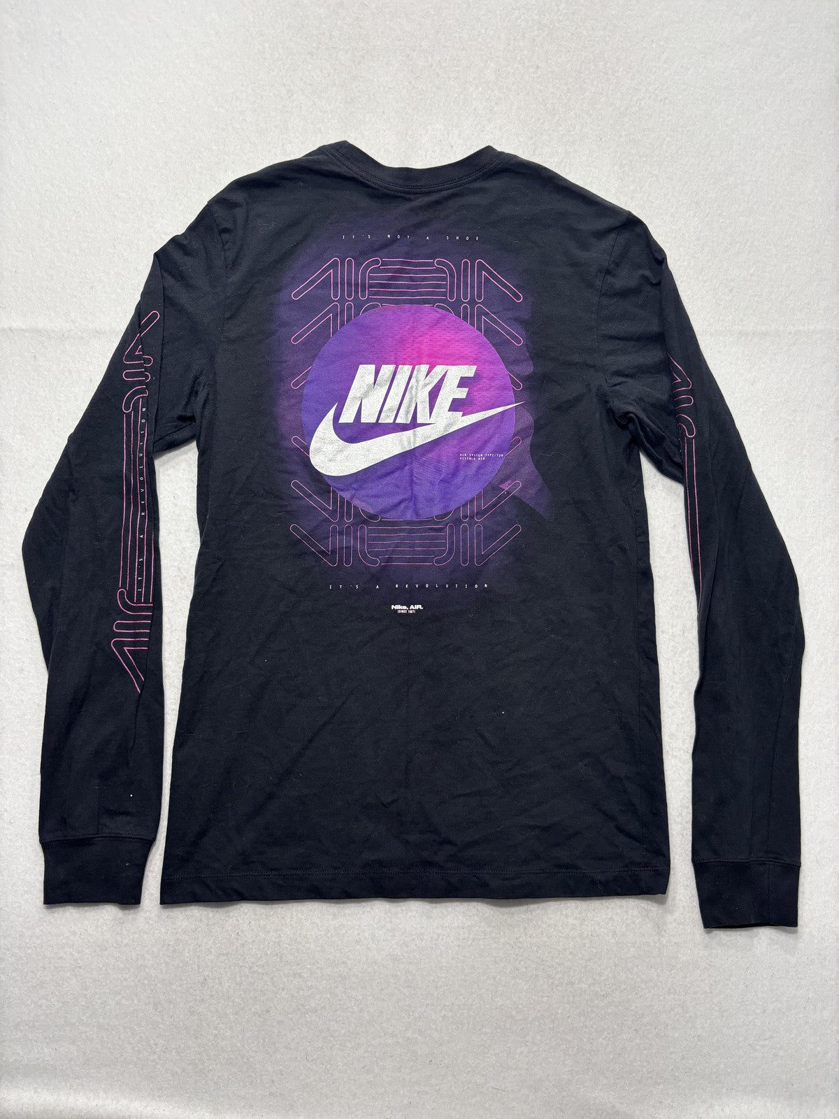 Nike Shirt Mens Small Black Nike Air 720 Purple Logo Long Sleeve Graphic Tee