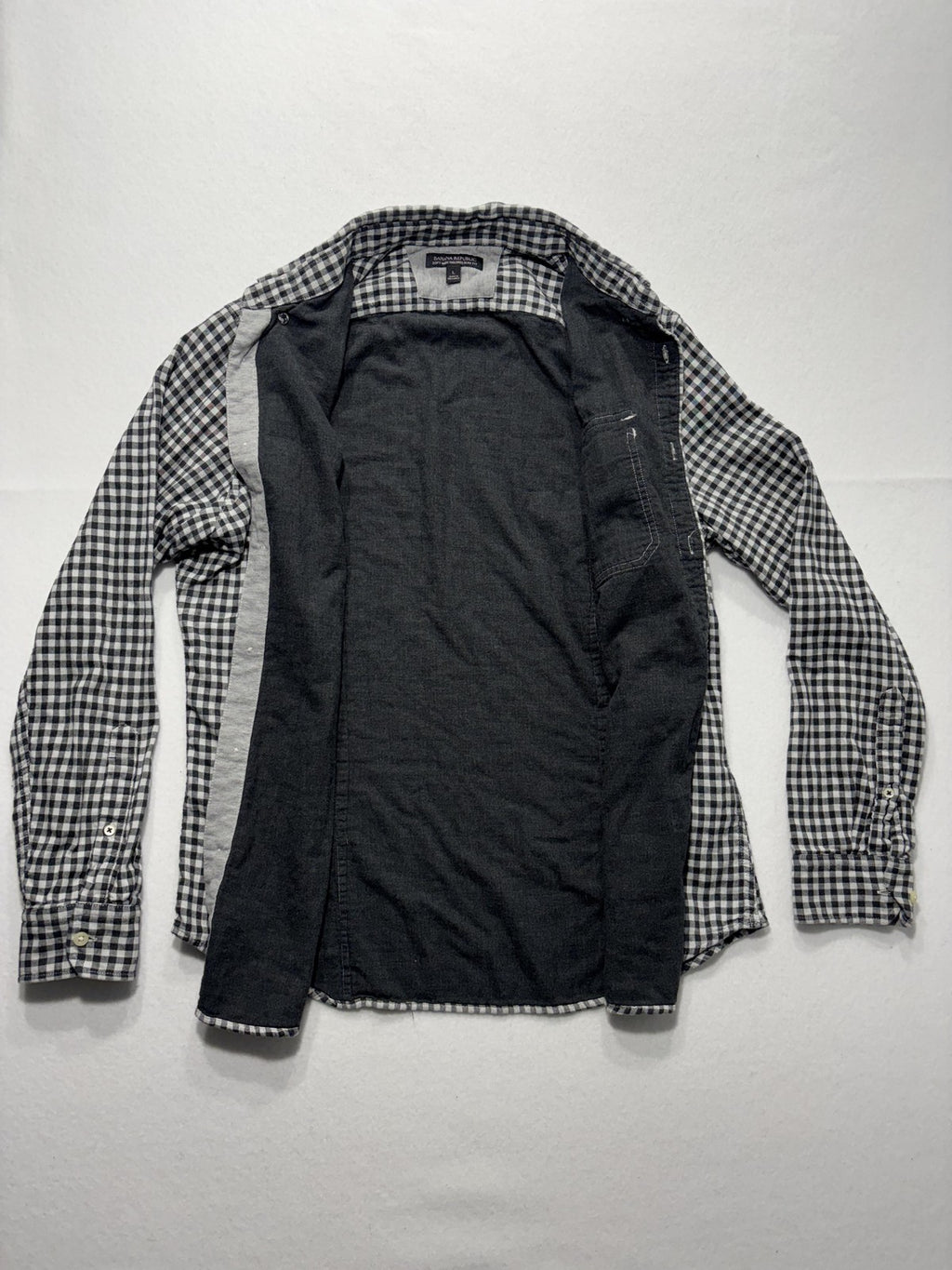 Banana Republic Shirt Mens Large Black Check Soft Wash Lined Button Up Slim