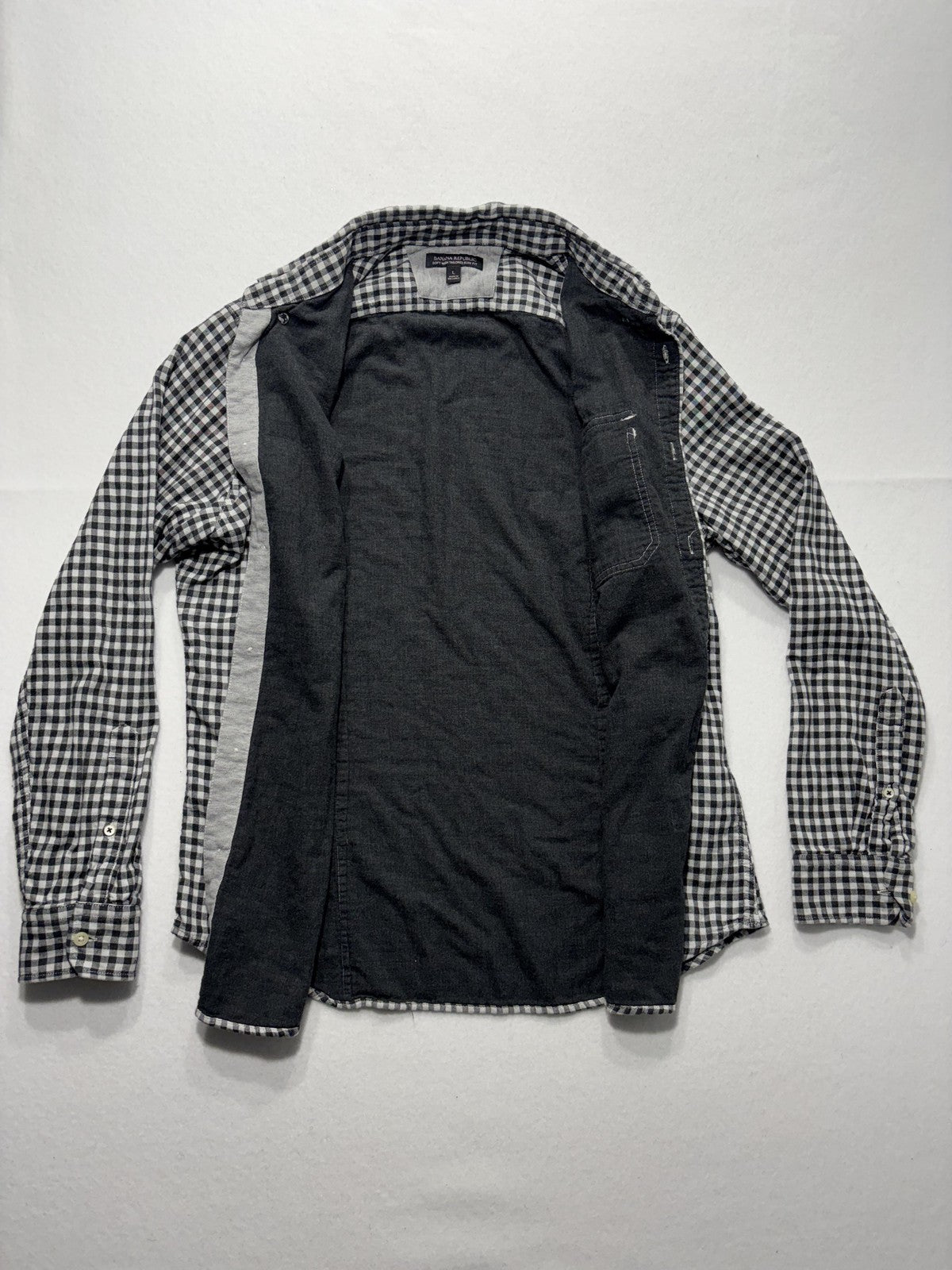 Banana Republic Shirt Mens Large Black Check Soft Wash Lined Button Up Slim