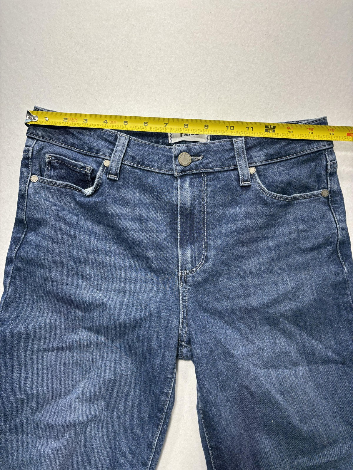 Paige Rory Crop Flare Jeans Womens 28 Blue Medium Wash Raw Hem 28x26 Stretch
