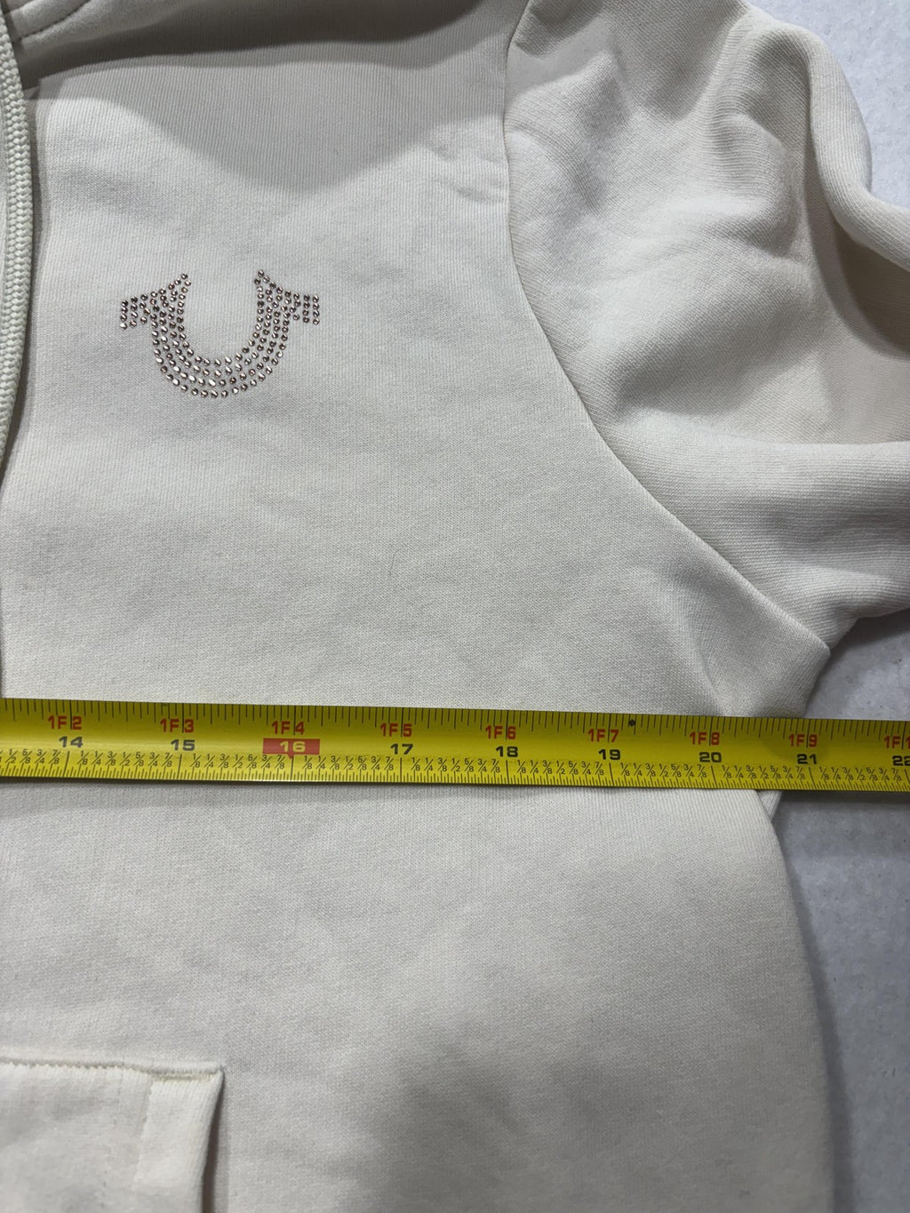 True Religion Hoodie Womens XL White Rhinestone Logo Full Zip Graphic Buddha