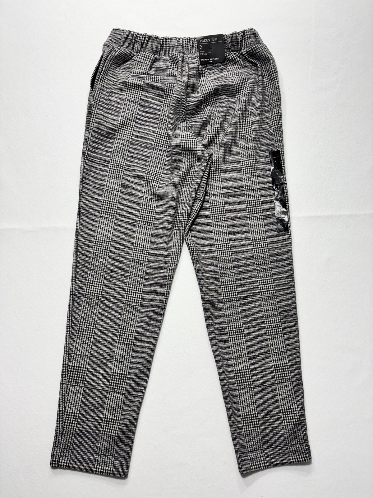 Banana Republic Dress Pants Womens 2 Gray Plaid Hayden Pull On Ponte Ankle Slim