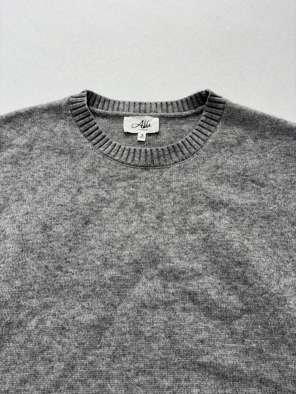 Able Sweater Womens Small Gray Crew Neck Sequin Bow Side Slit Knit Pullover