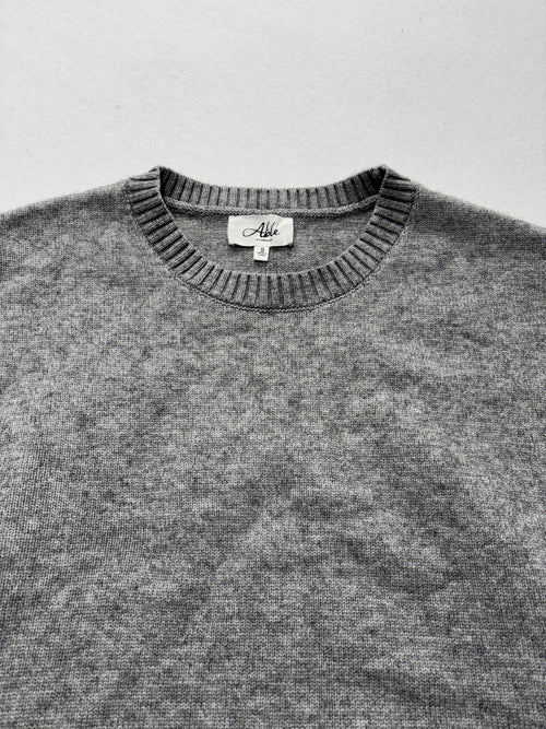 Able Sweater Womens Small Gray Crew Neck Sequin Bow Side Slit Knit Pullover