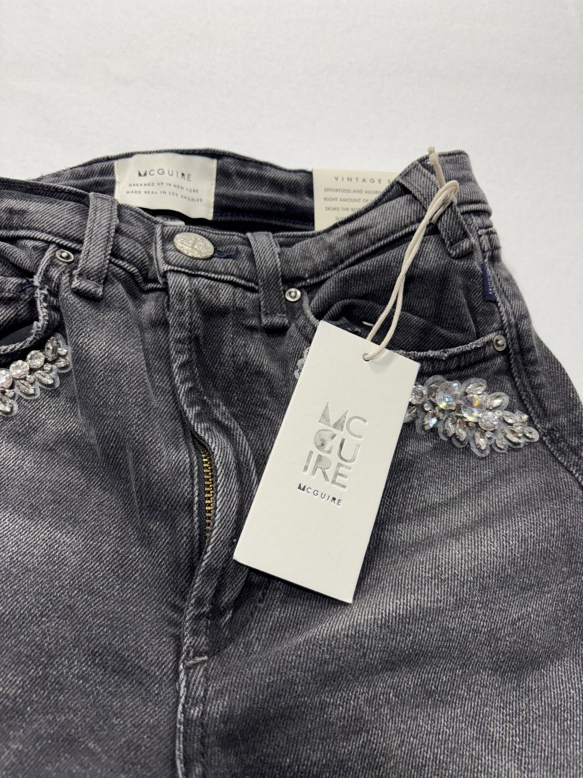 McGuire Bellwoods Vintage Slim Jeans Womens 25 Gray Beaded Rhinestone 25x30