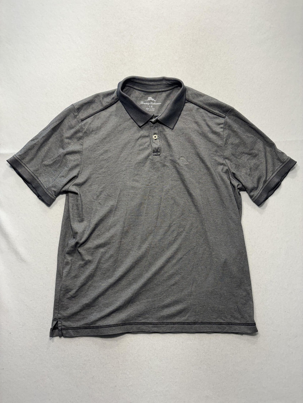 Tommy Bahama Polo Shirt Mens Large Gray Cotton Blend Short Sleeve Logo Casual