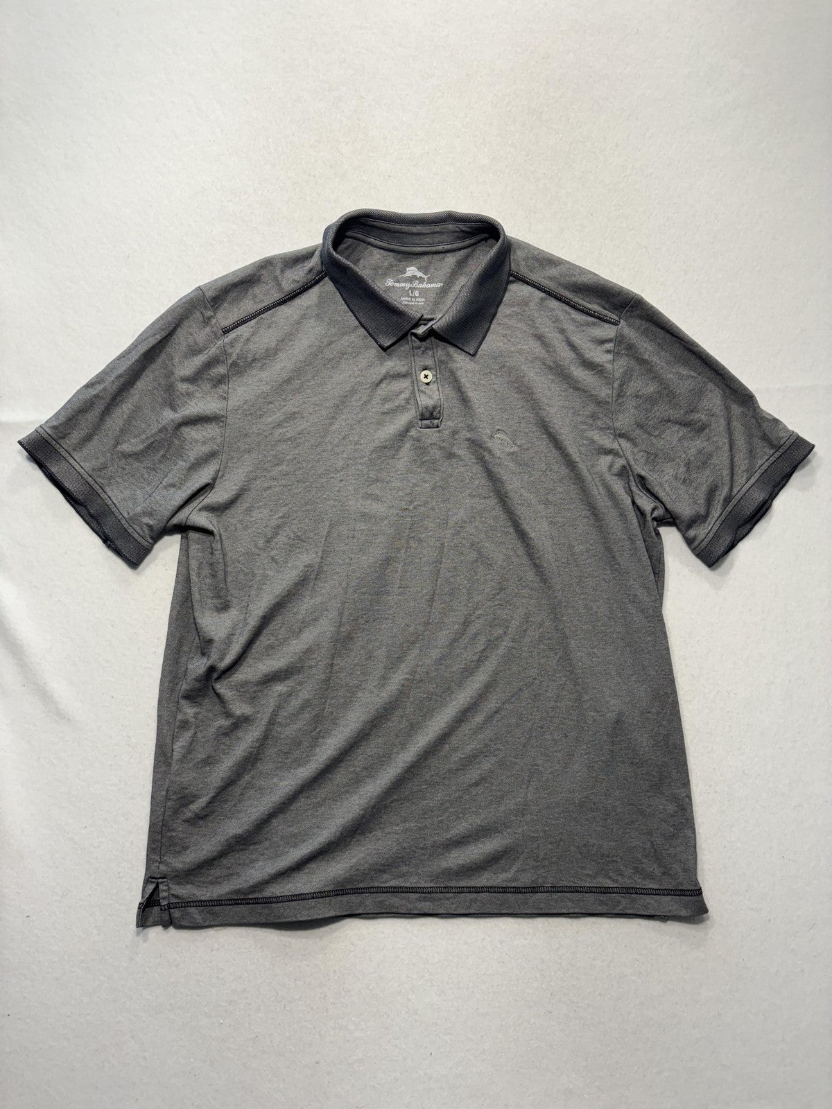 Tommy Bahama Polo Shirt Mens Large Gray Cotton Blend Short Sleeve Logo Casual