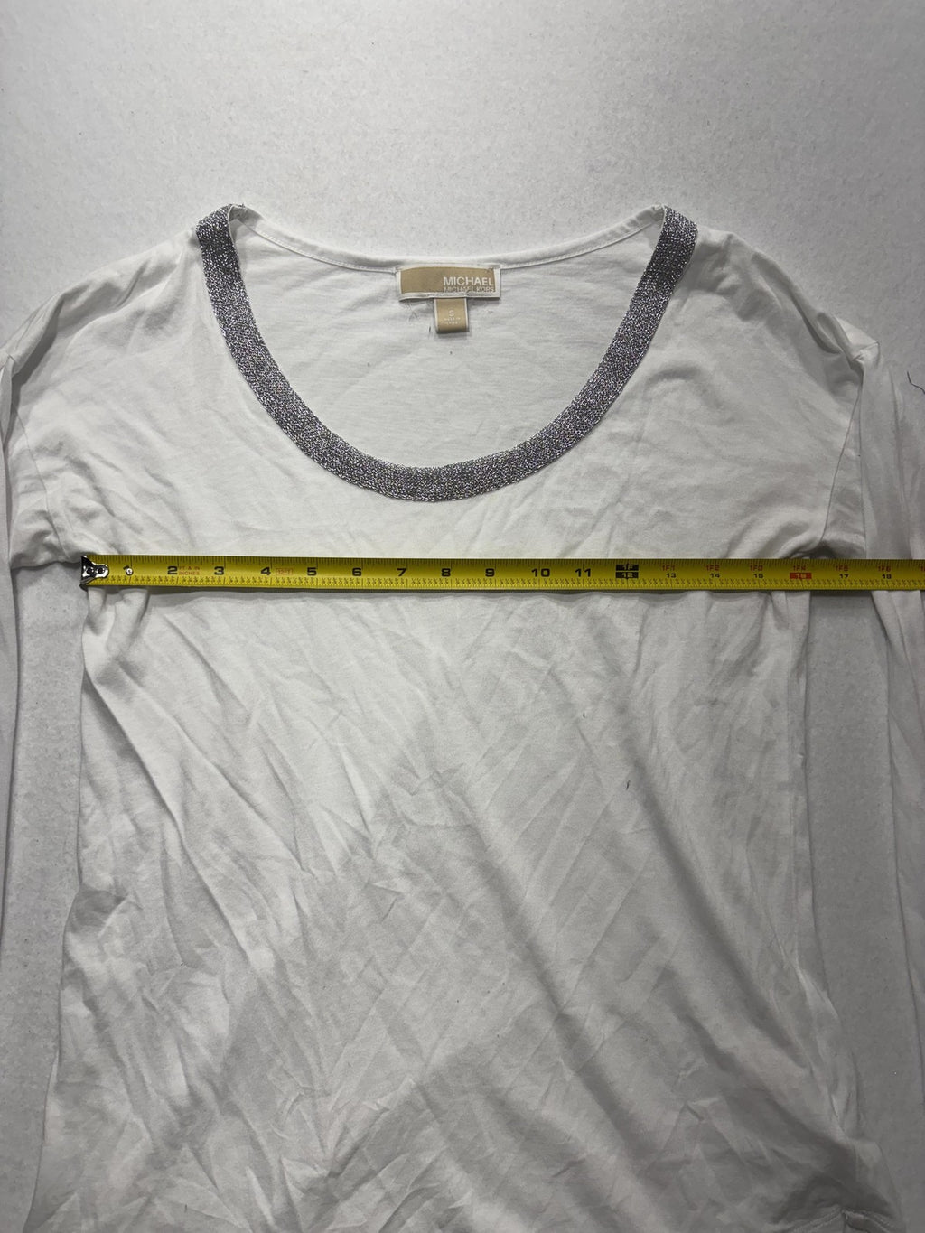 MICHAEL Michael Kors Top Womens Small White Scoop Neck Beaded Long Sleeve Jersey