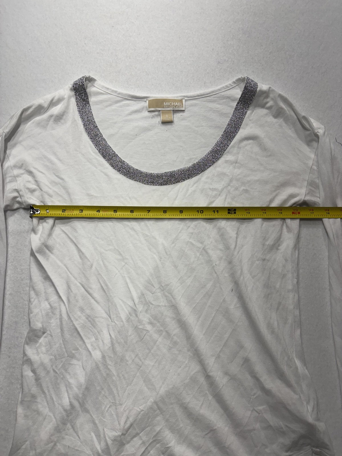 MICHAEL Michael Kors Top Womens Small White Scoop Neck Beaded Long Sleeve Jersey