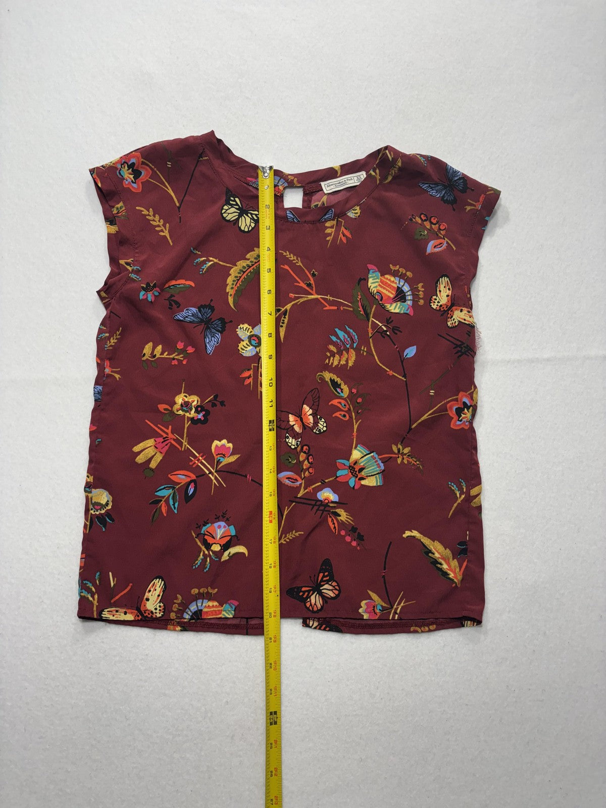 Abercrombie & Fitch Essentials Blouse Womens XS Red Floral Butterfly Print Boho