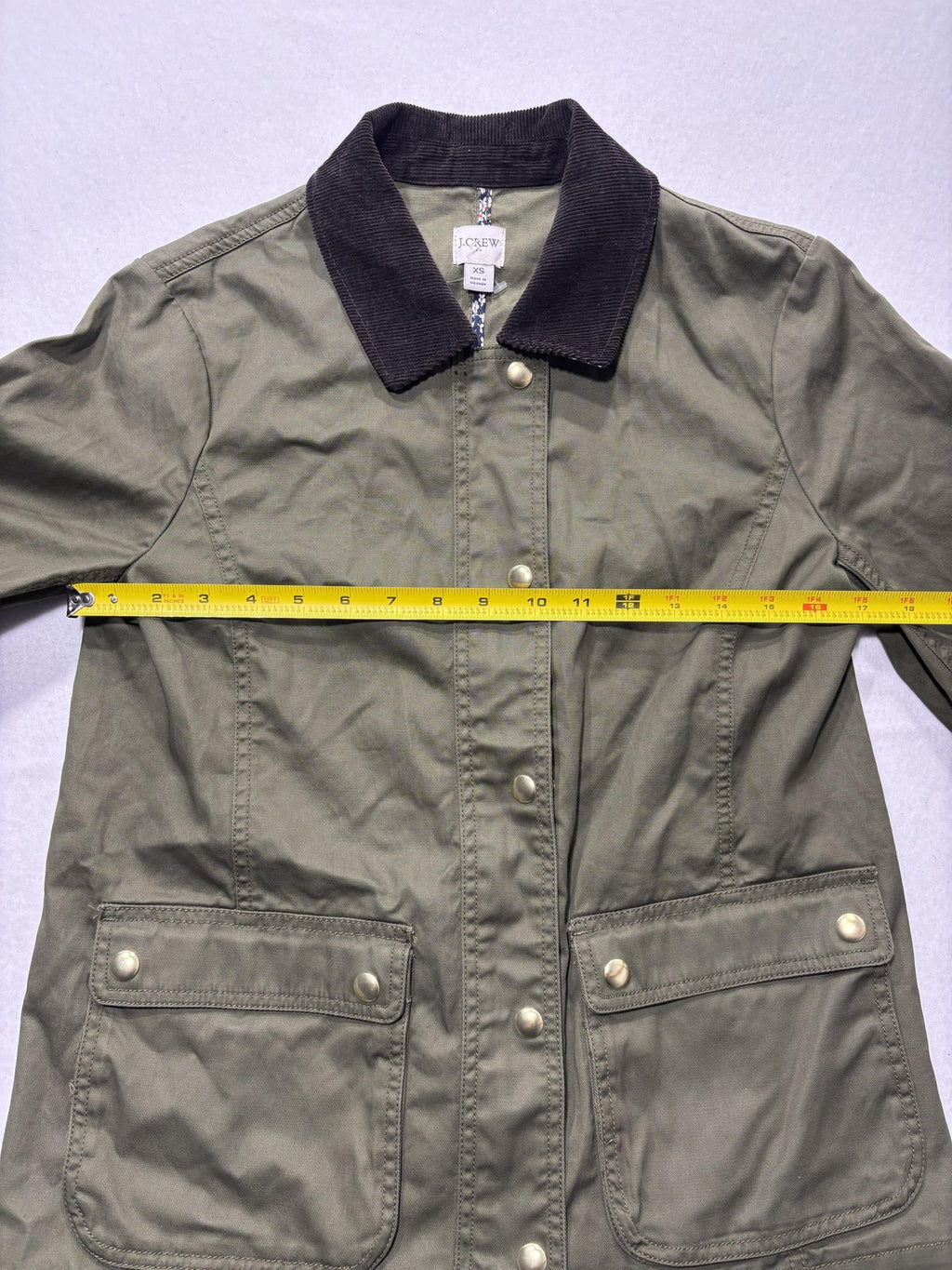 J.Crew Jacket Womens XS Green Utility Military Corduroy Collar Full Zip Pockets