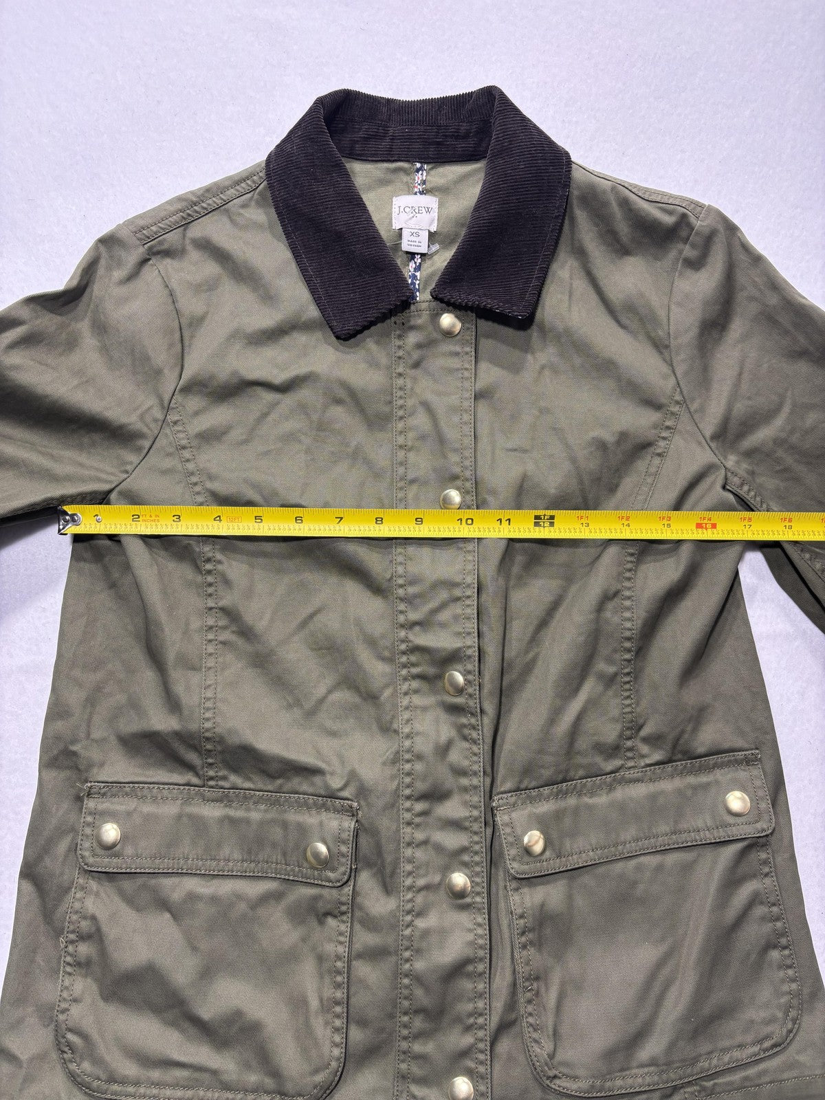 J.Crew Jacket Womens XS Green Utility Military Corduroy Collar Full Zip Pockets