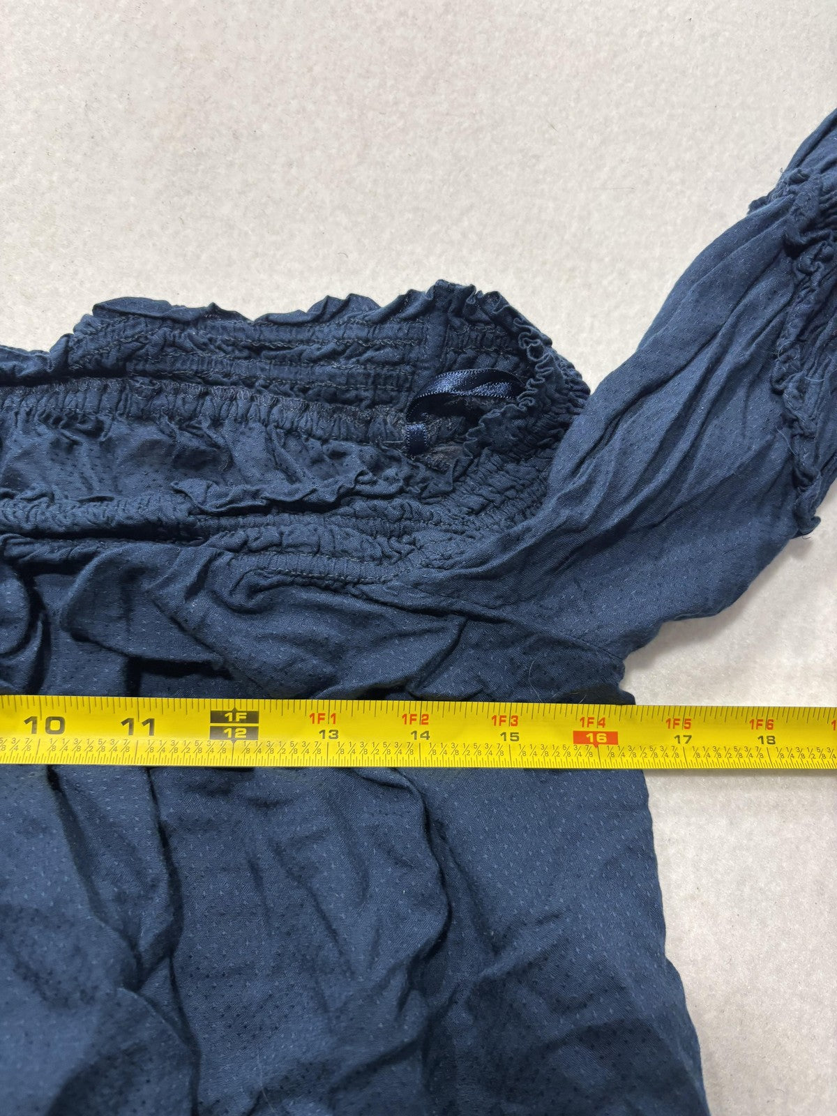 Free People Blouse Womens Small Blue Off Shoulder Ruffle Bell Sleeve Crop Top