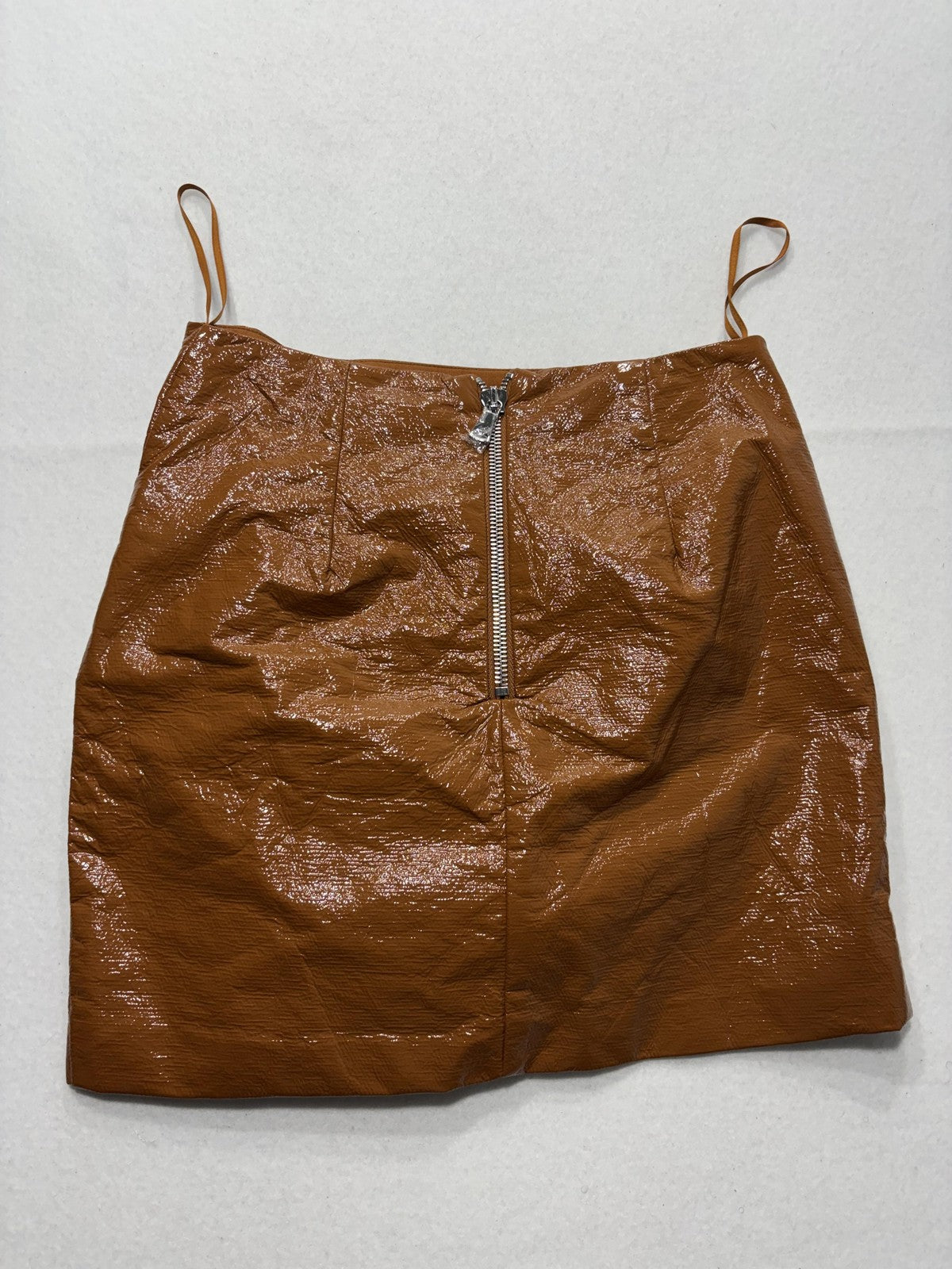 BEC + BRIDGE Skirt Womens 6 Brown Copper Faux Leather Asymmetric Drape Mini Zip