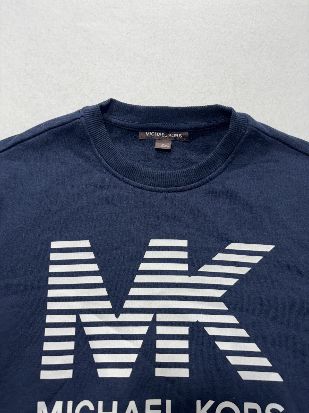 Michael Kors Sweatshirt Mens Small Blue Fleece Crew Neck MK Logo Pullover