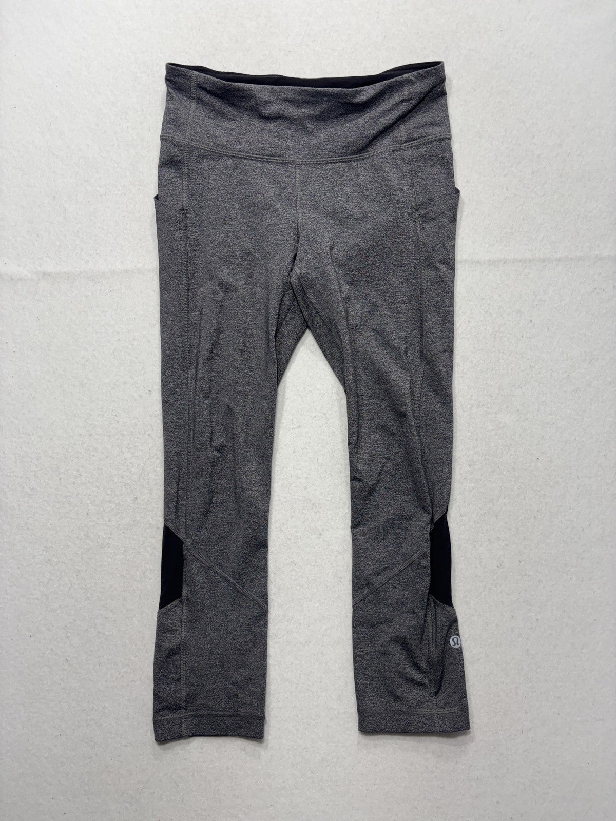 Lululemon Leggings Womens 4 Gray Colorblock Cropped Zip Pocket Running Athletic