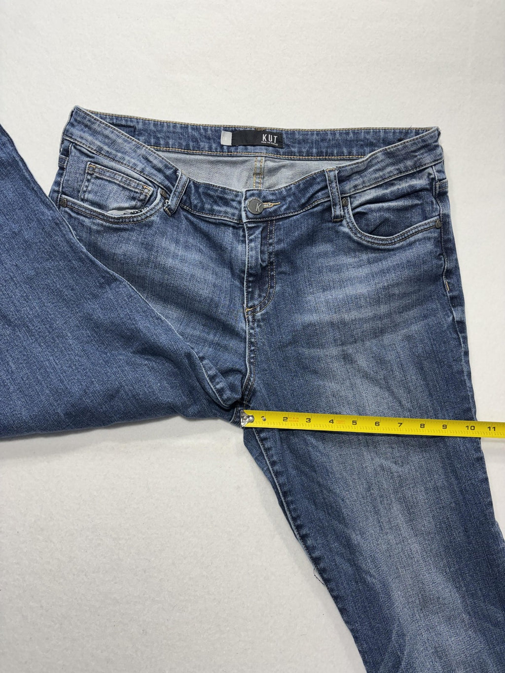 KUT From The Kloth Jeans Womens 14 Blue Mid Rise Straight Raw Hem Distressed
