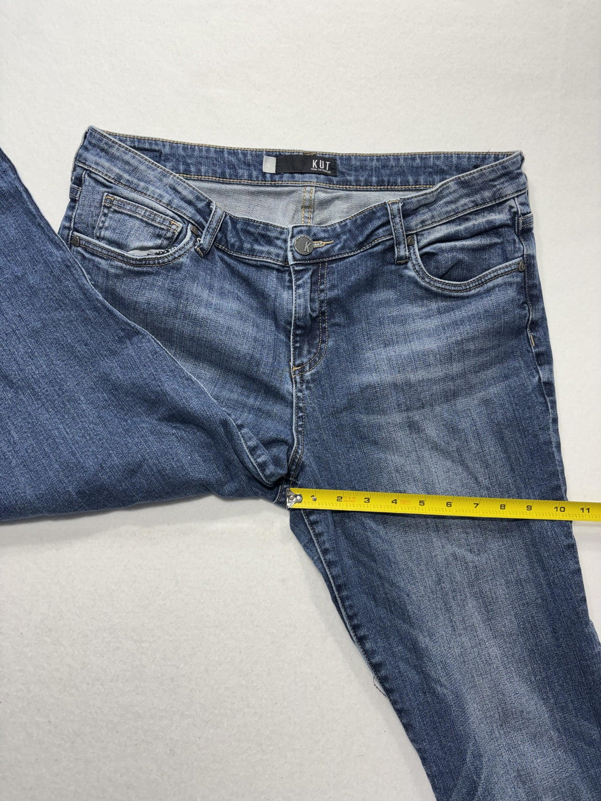 KUT From The Kloth Jeans Womens 14 Blue Mid Rise Straight Raw Hem Distressed