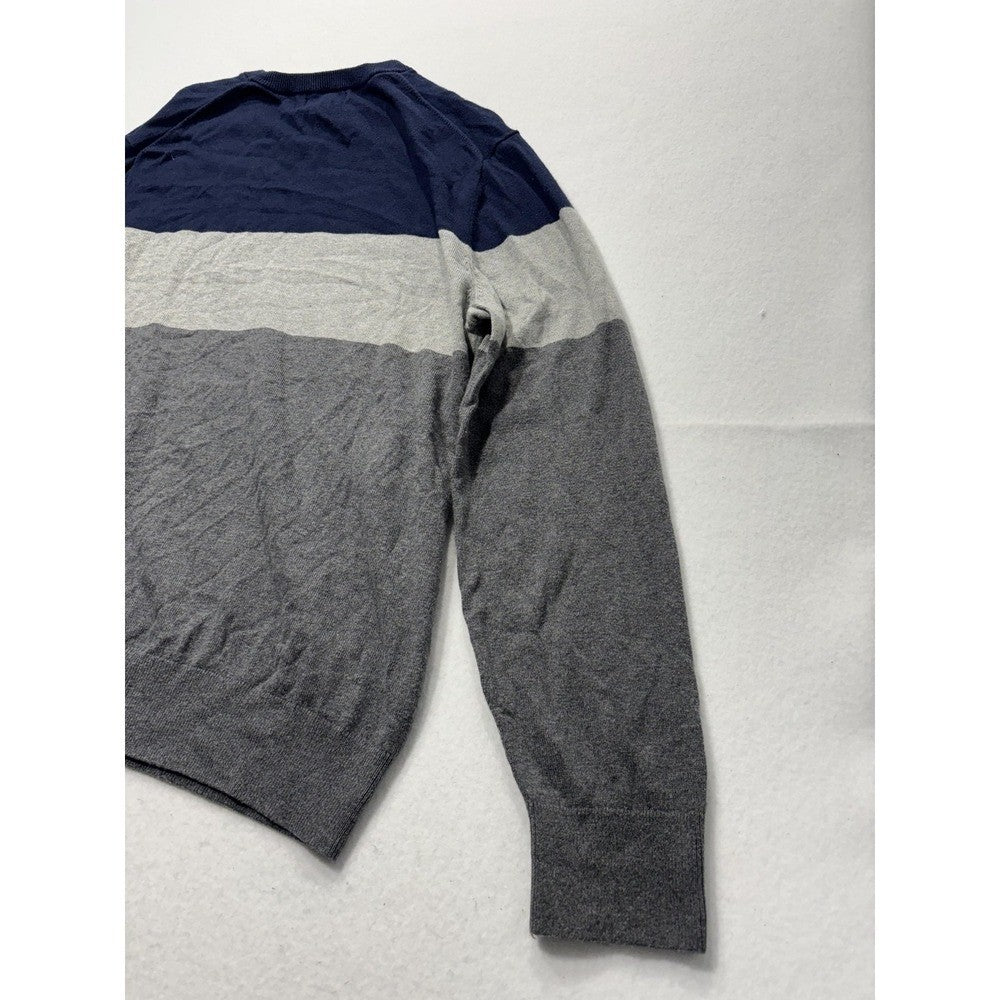 Banana Republic Mens Large Blue Gray Striped Crew Neck Luxe Yarn Knit Sweater