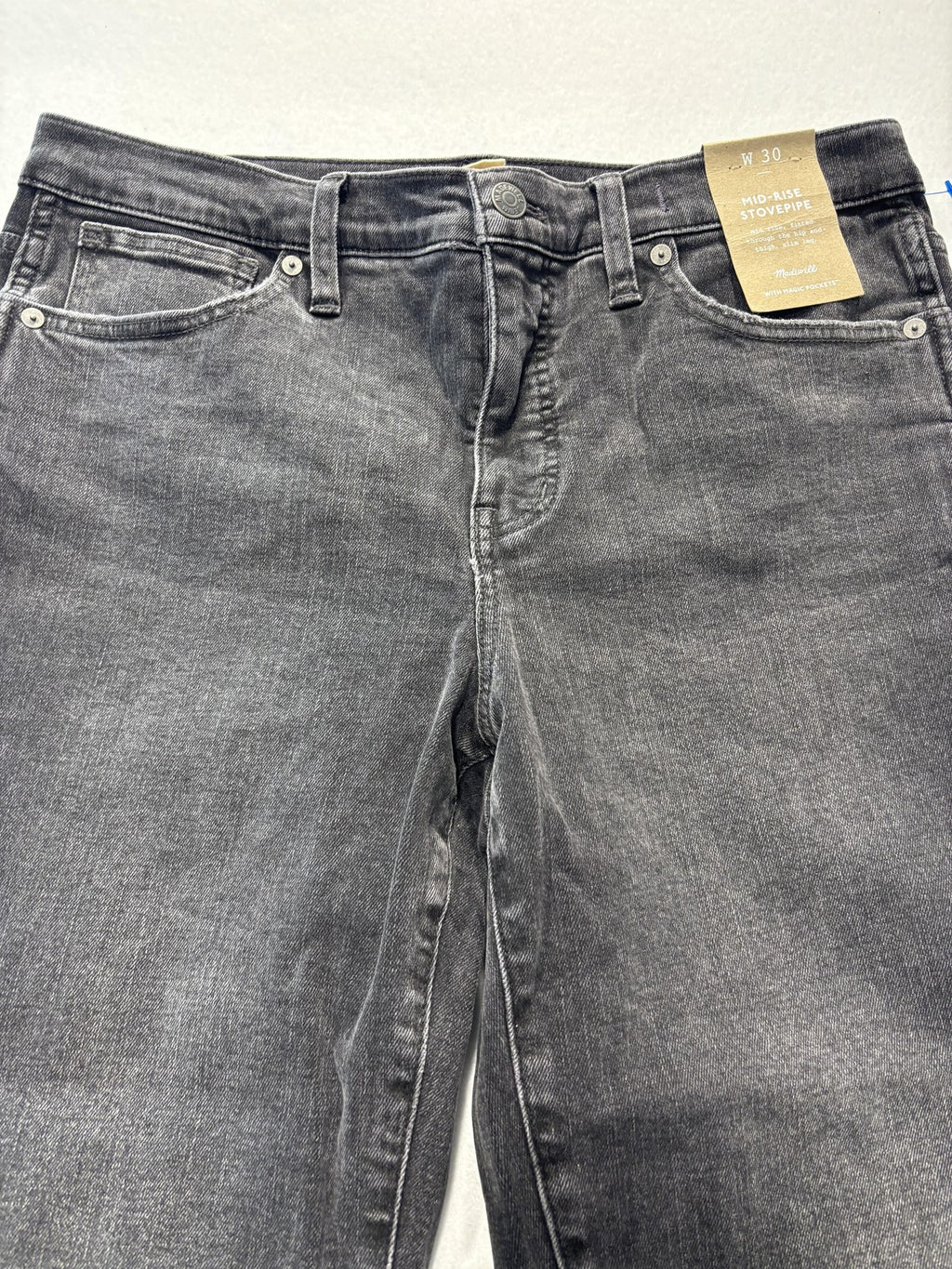 Madewell Jeans Womens 30 Charcoal Wash Mid Rise Stovepipe Raw Hem Stretch 30x28