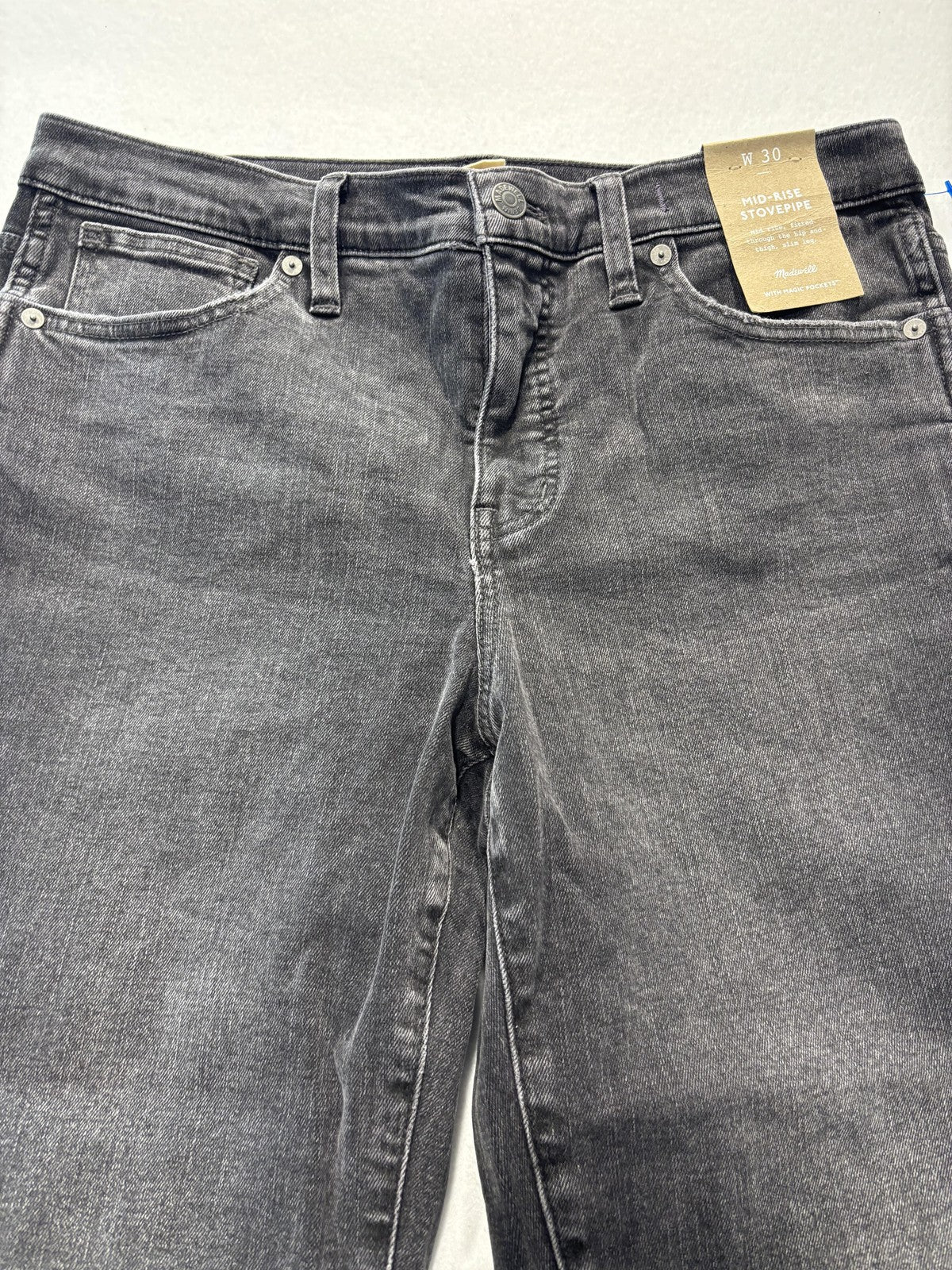 Madewell Jeans Womens 30 Charcoal Wash Mid Rise Stovepipe Raw Hem Stretch 30x28