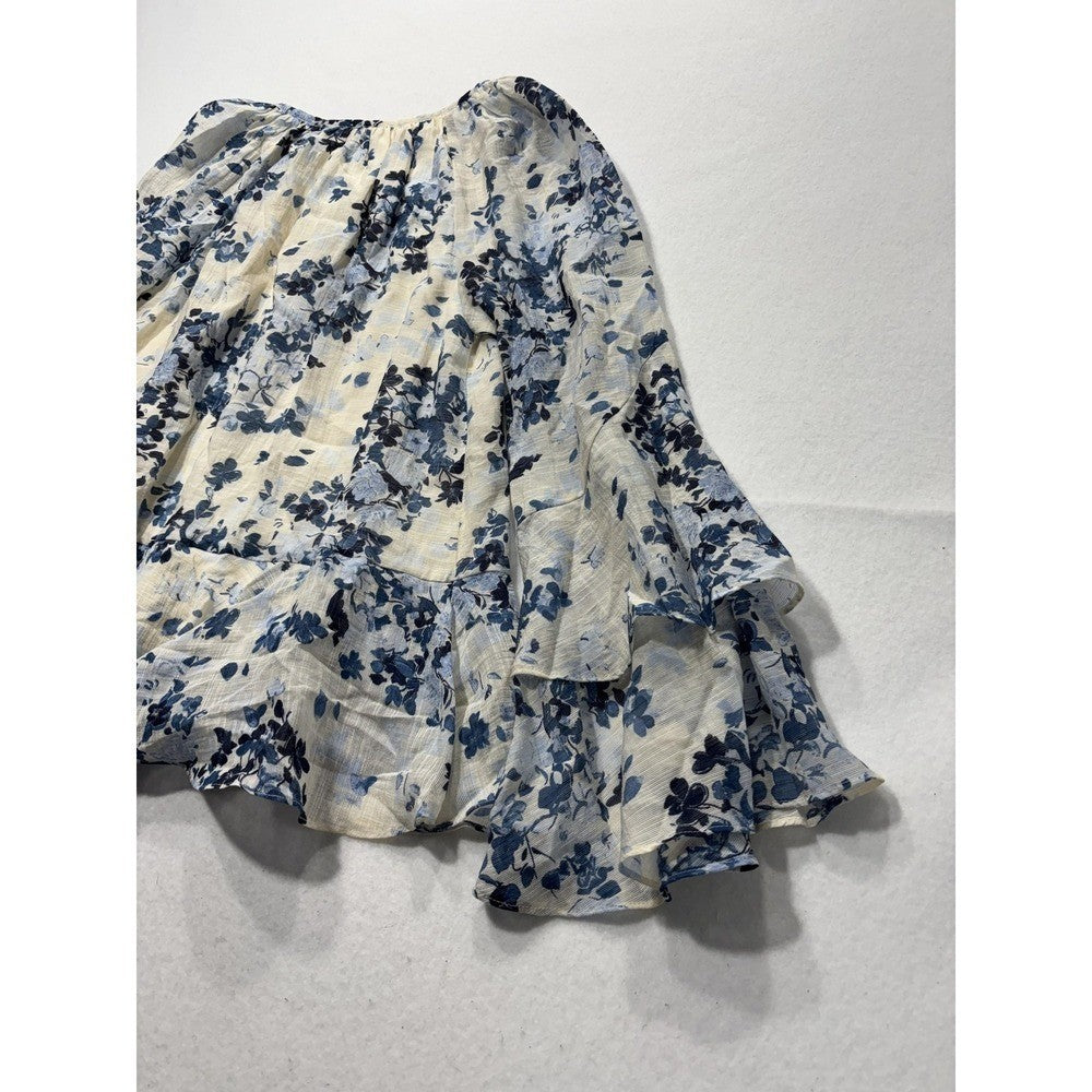 Maeve Blouse Womens XS Blue Floral Ruffle Bell Sleeve Peasant Boho Top