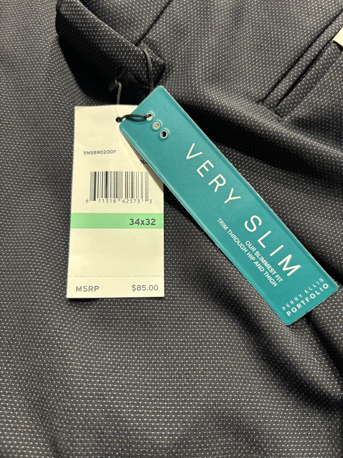 Perry Ellis Portfolio Dress Pants Mens 34x32 Gray Very Slim Travel Luxe Stretch