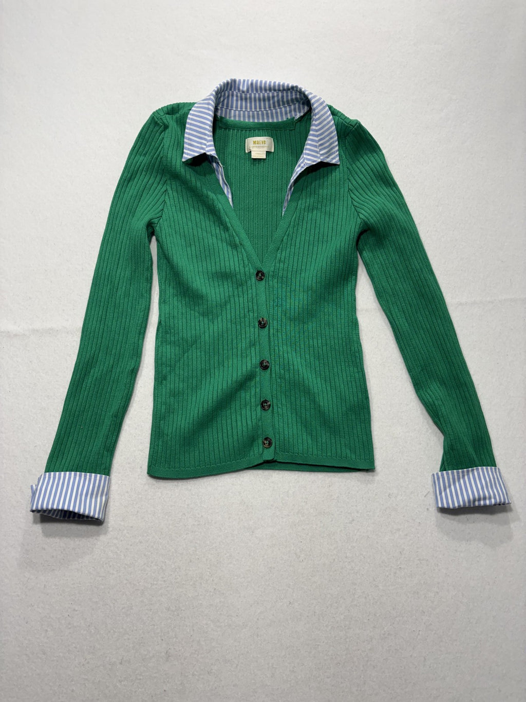 Maeve Cardigan Womens XXS Green Long Sleeve Button Front Knit Striped Cuff