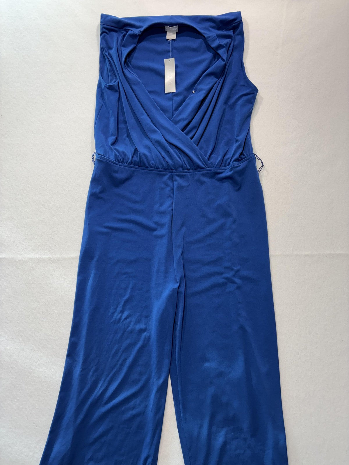 Chico's Jumpsuit Womens 2 Blue Sleeveless V Neck Wide Leg Stretch Pull On Dressy
