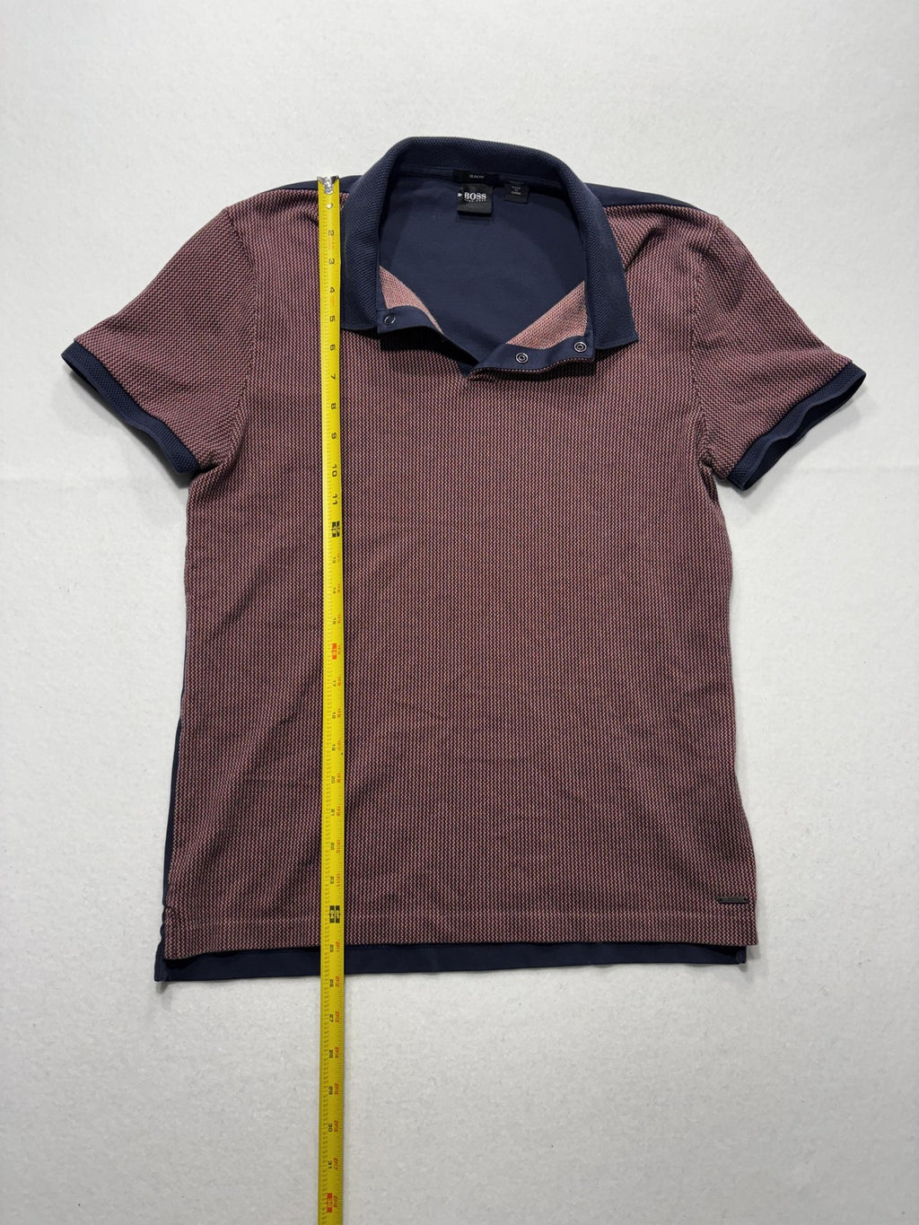 Hugo Boss Polo Shirt Mens Medium Blue Slim Fit Geometric Knit Short Sleeve