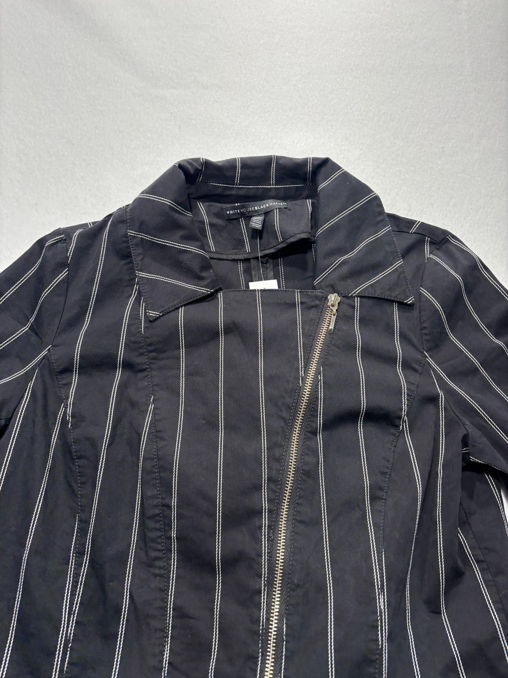 White House Black Market Moto Jacket Womens 12 Black Stripe Twill Zip Short
